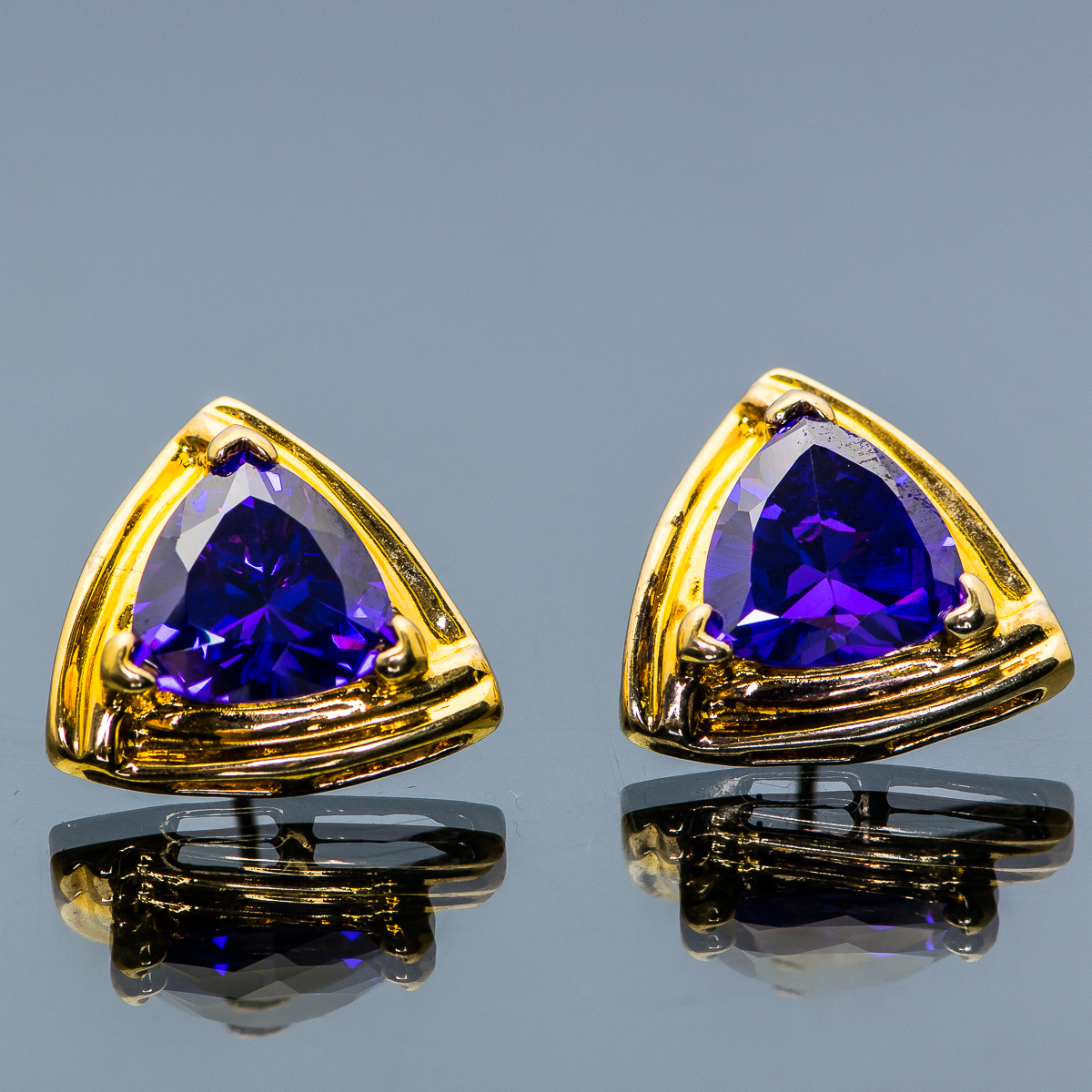 Gold-Plated Sterling Silver Triangle and Purple Stone Earrings