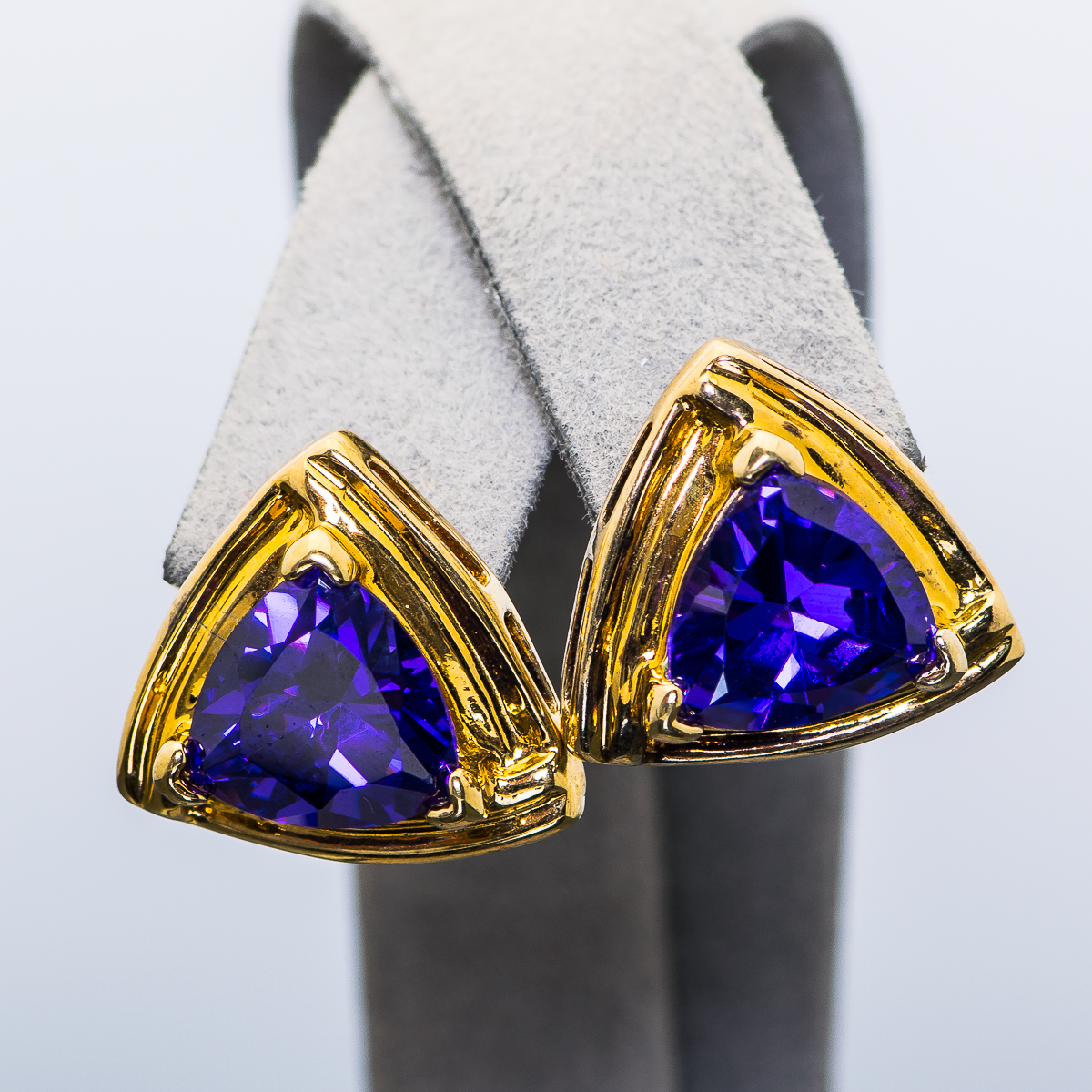 Gold-Plated Sterling Silver Triangle and Purple Stone Earrings