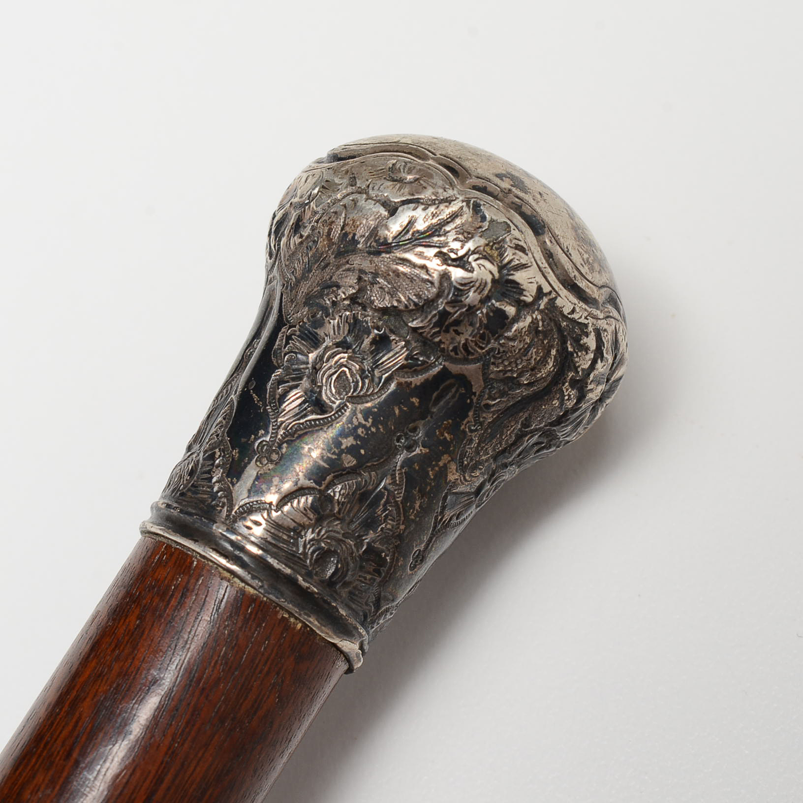 Victorian Walking Stick with 800 Silver Repousse Mount