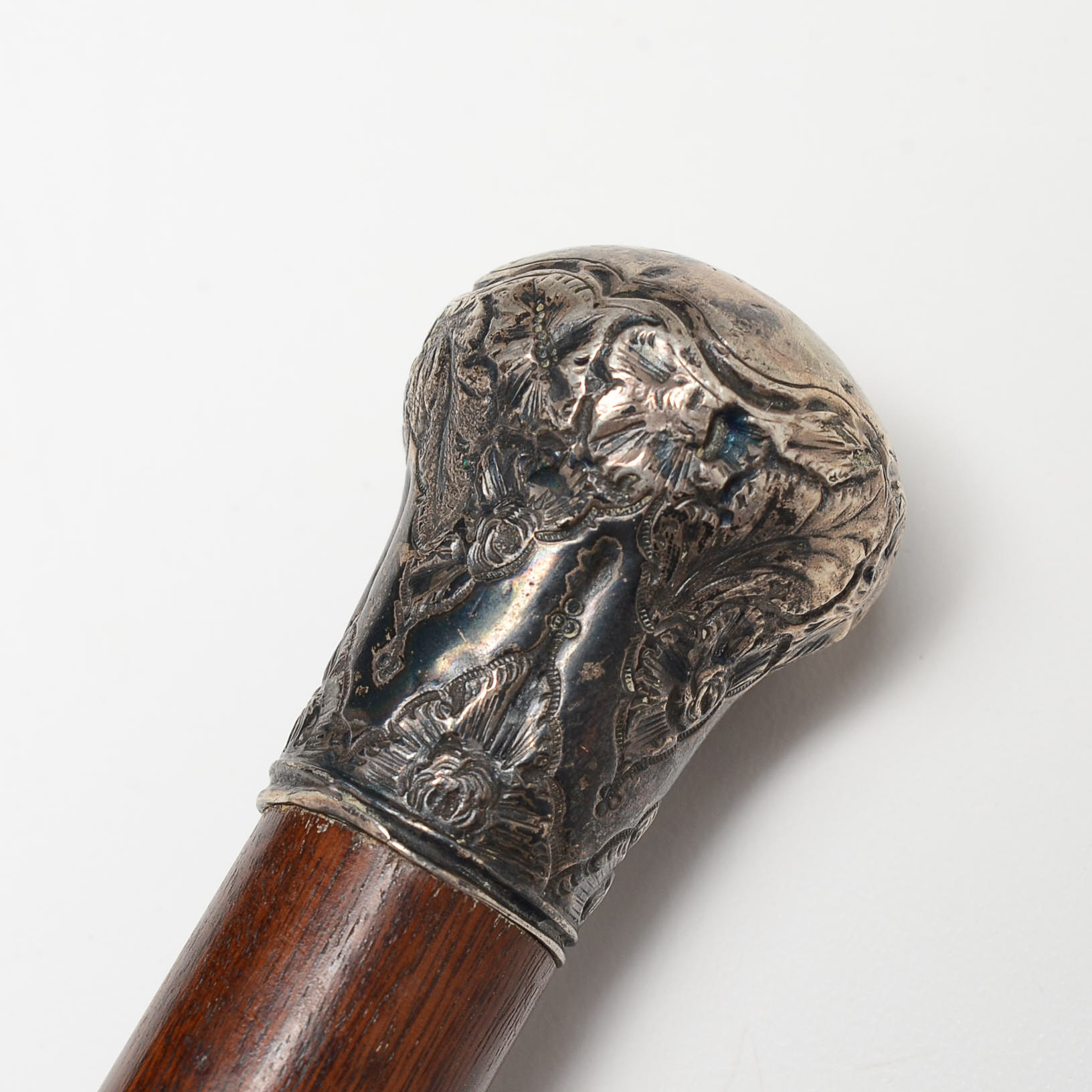 Victorian Walking Stick with 800 Silver Repousse Mount