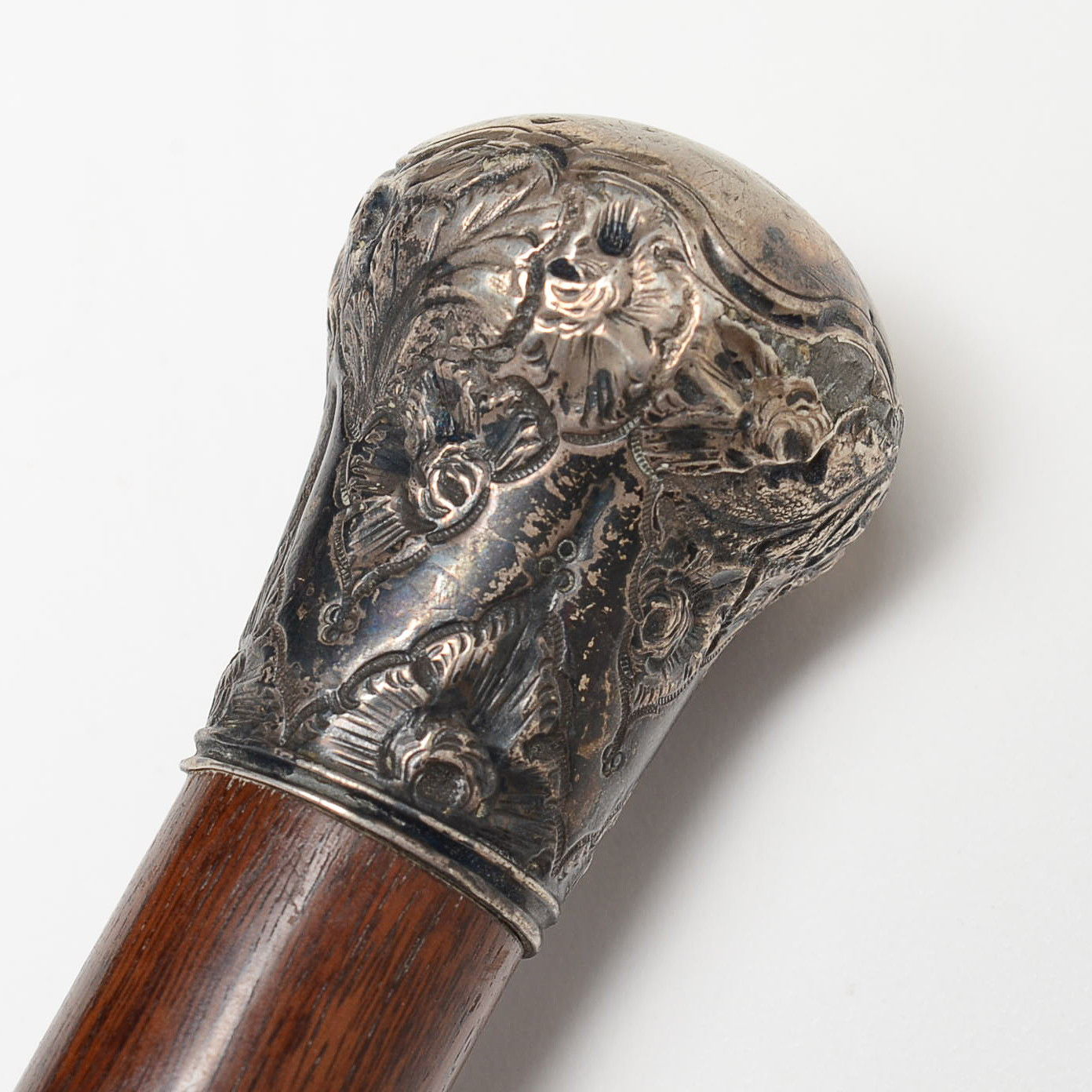 Victorian Walking Stick with 800 Silver Repousse Mount