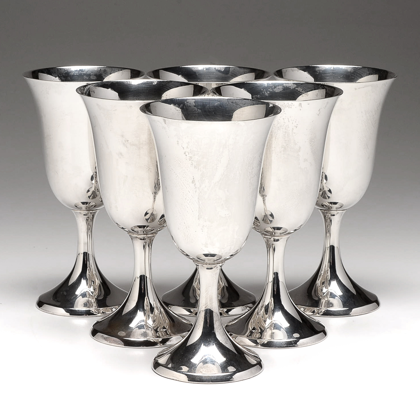 Set of Six Cartier Sterling Silver Water Goblets