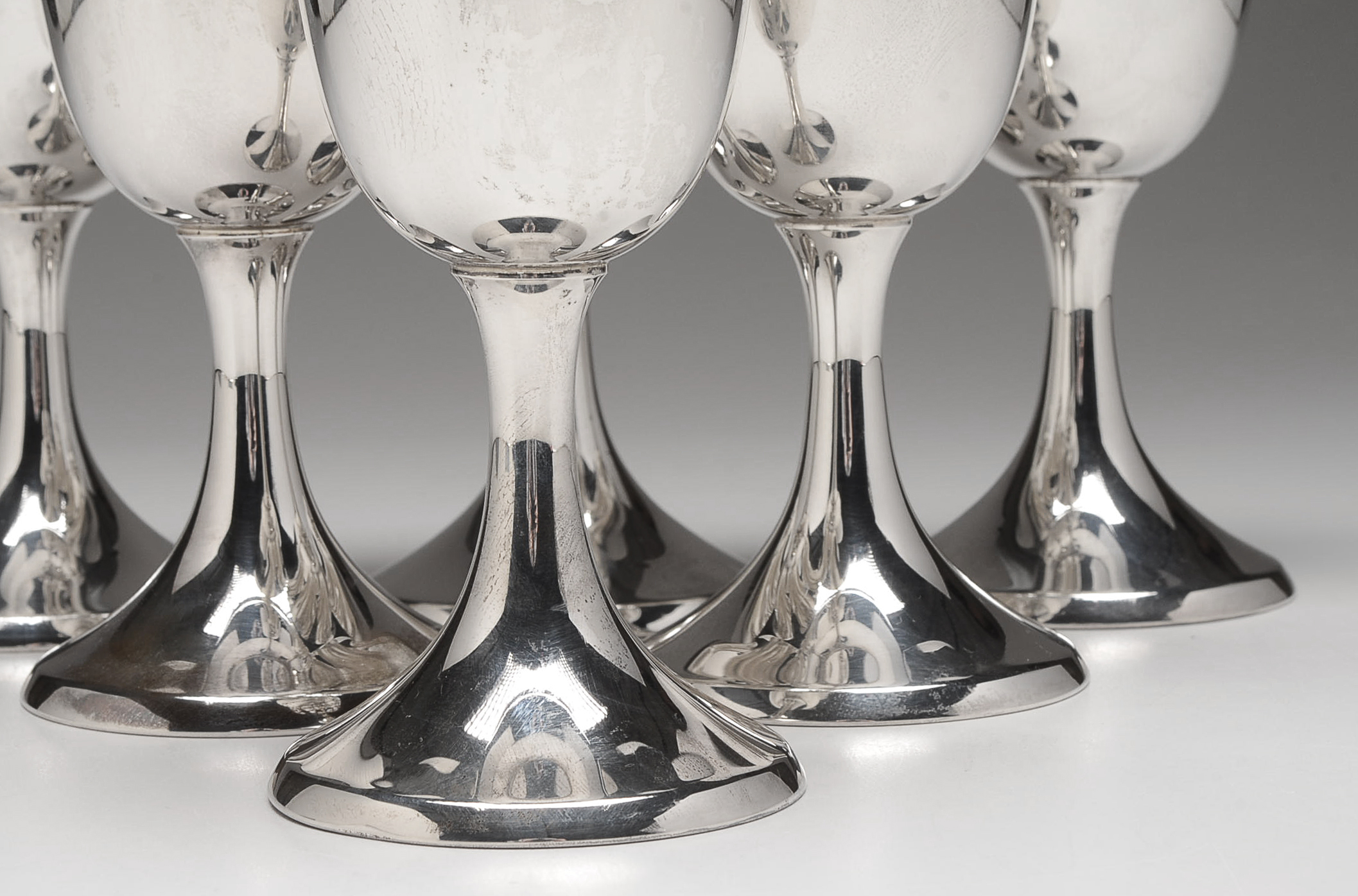 Set of Six Cartier Sterling Silver Water Goblets