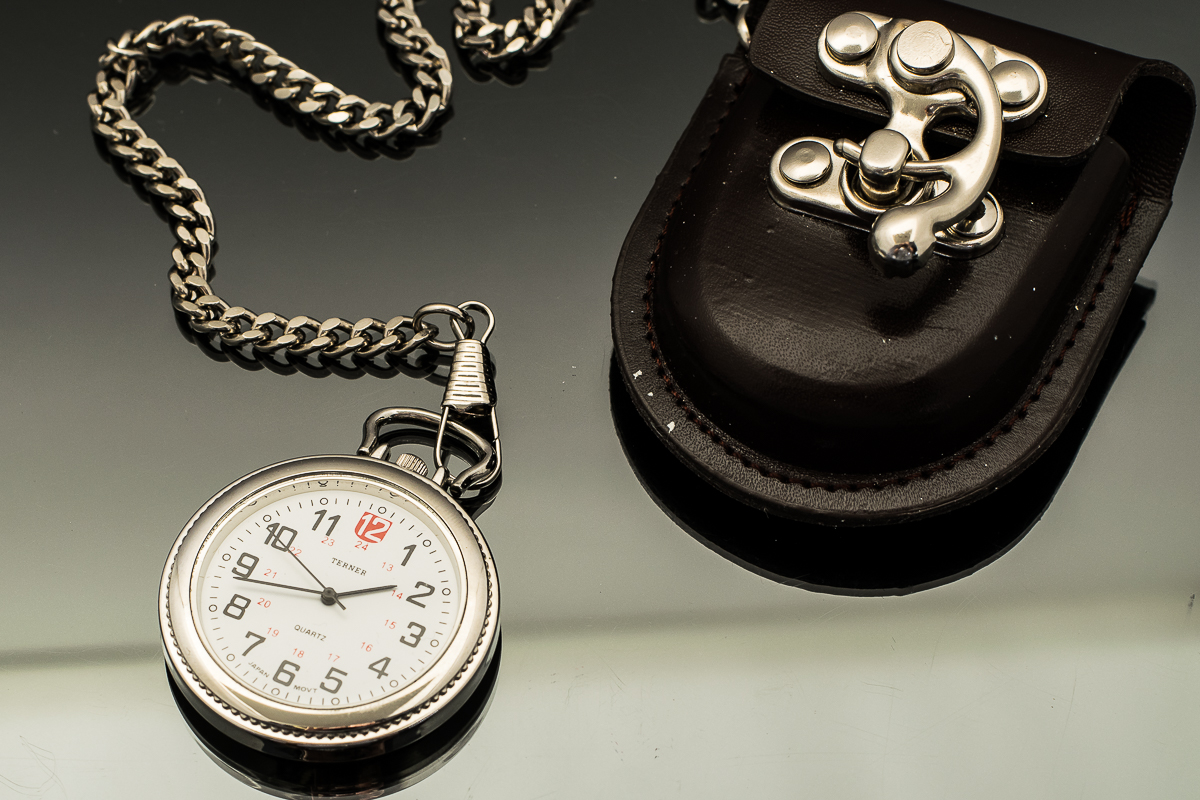 Bijoux Terner Stainless Steel Pocket Watch and Pouch