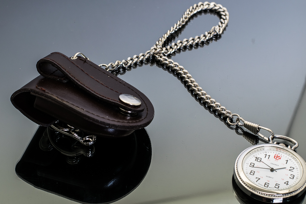 Bijoux Terner Stainless Steel Pocket Watch and Pouch