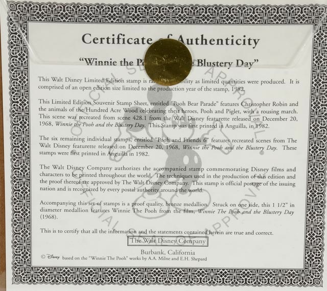 Framed 1982 Winnie the Pooh Stamps