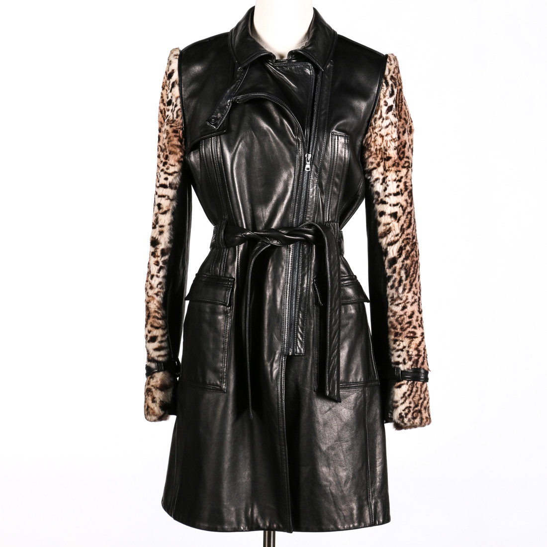 Elie Tahari Leather and Rabbit Fur Jacket