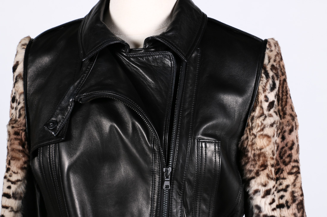 Elie Tahari Leather and Rabbit Fur Jacket
