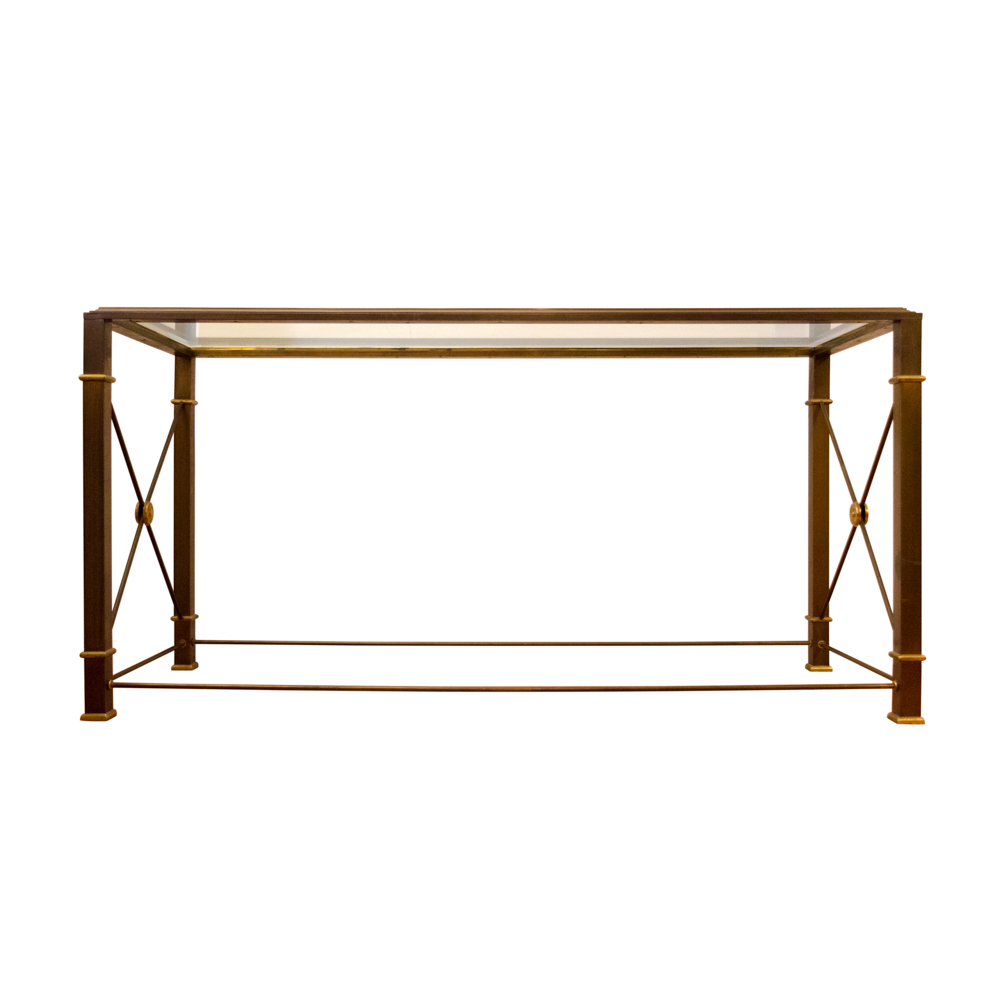 Maison Jansen Brass Console Table with Glass Top