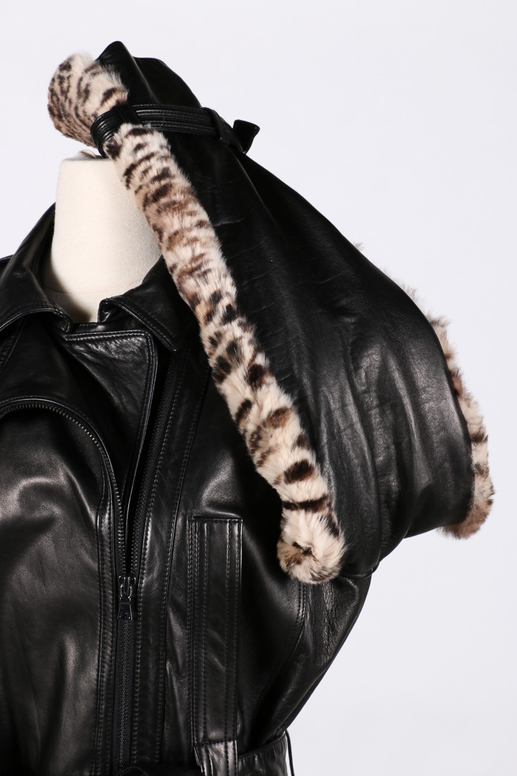 Elie Tahari Leather and Rabbit Fur Jacket