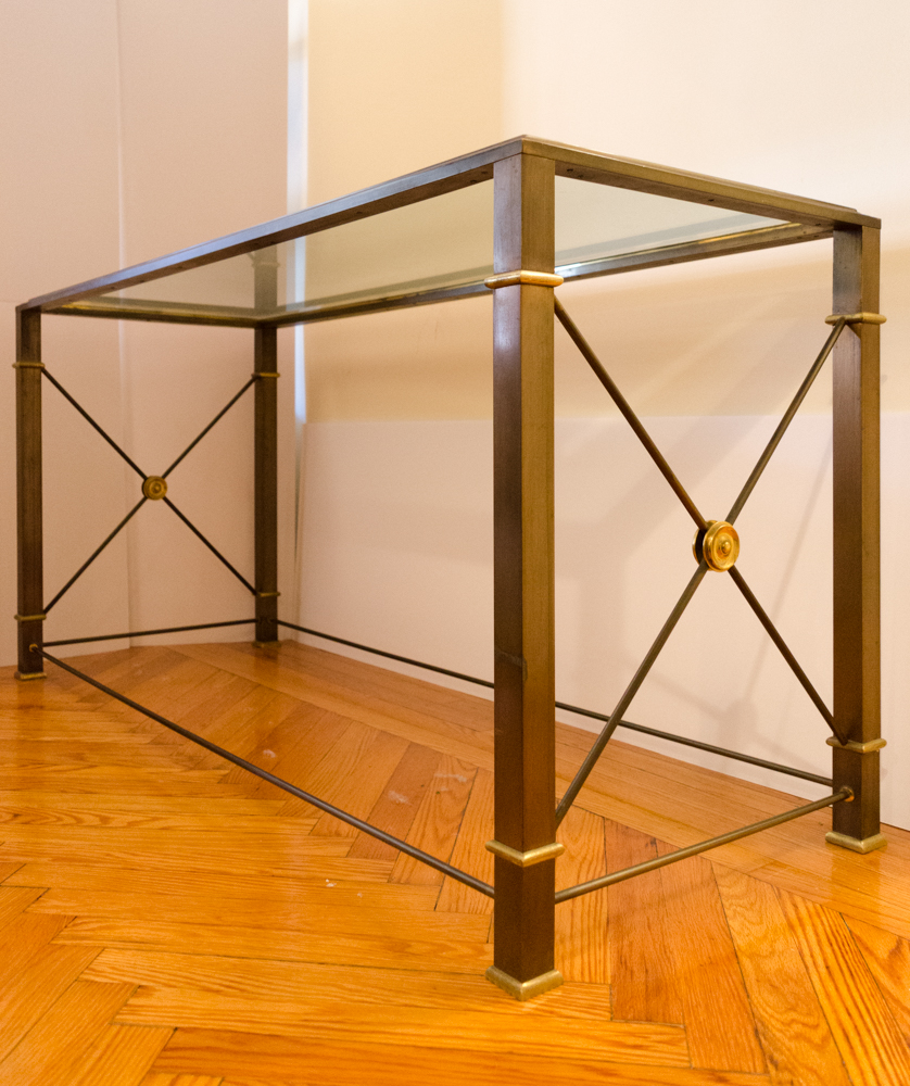 Maison Jansen Brass Console Table with Glass Top