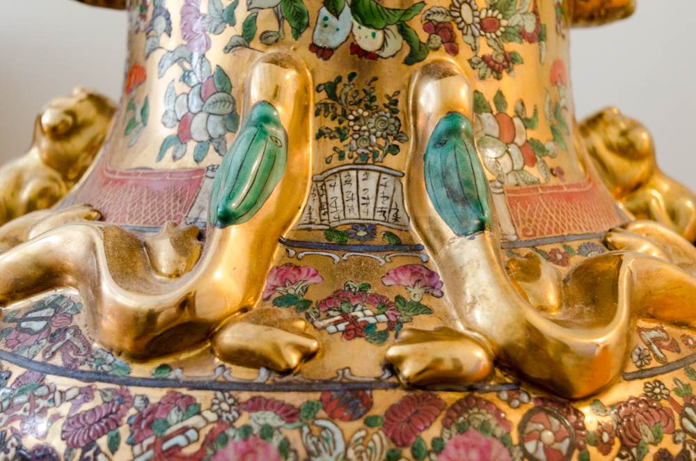 Chinese Porcelain Floor Vase with Wood Stand