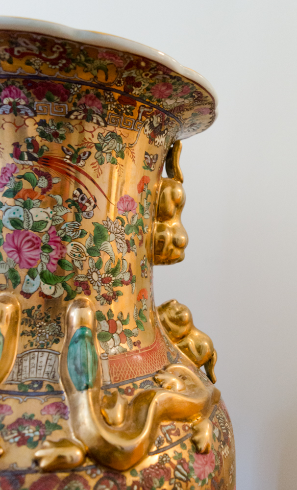 Chinese Porcelain Floor Vase with Wood Stand