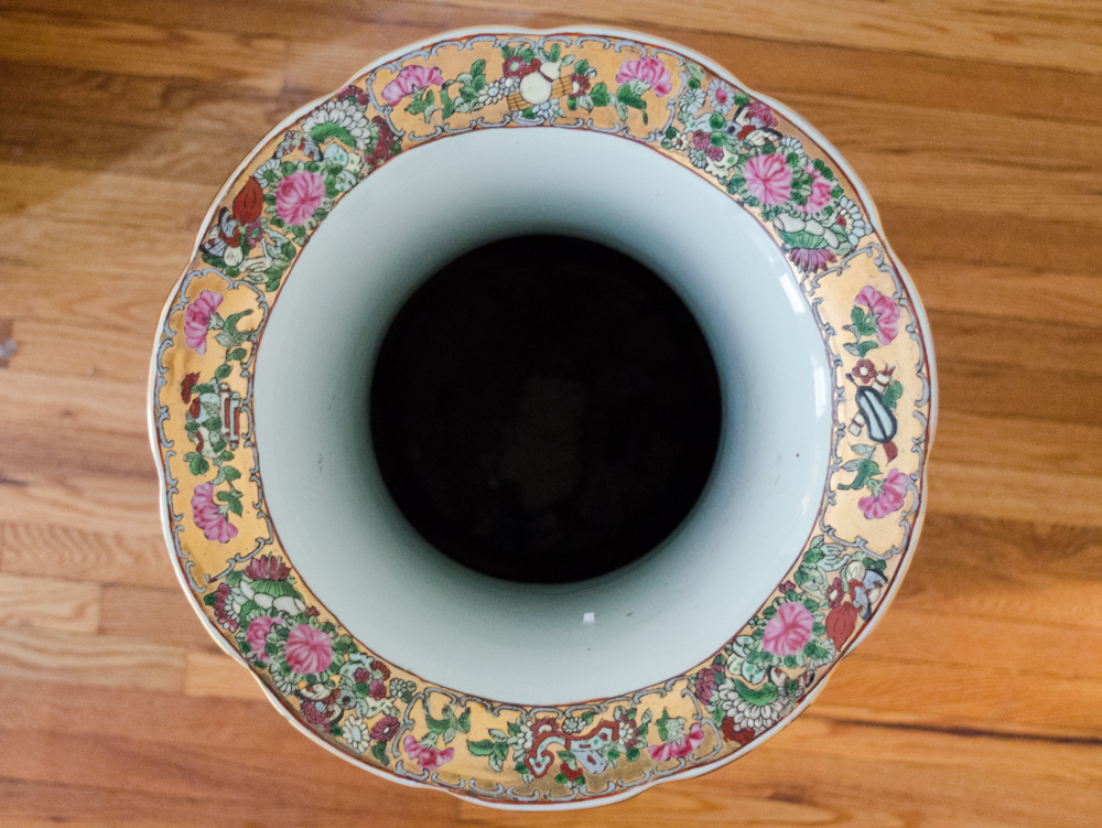 Chinese Porcelain Floor Vase with Wood Stand