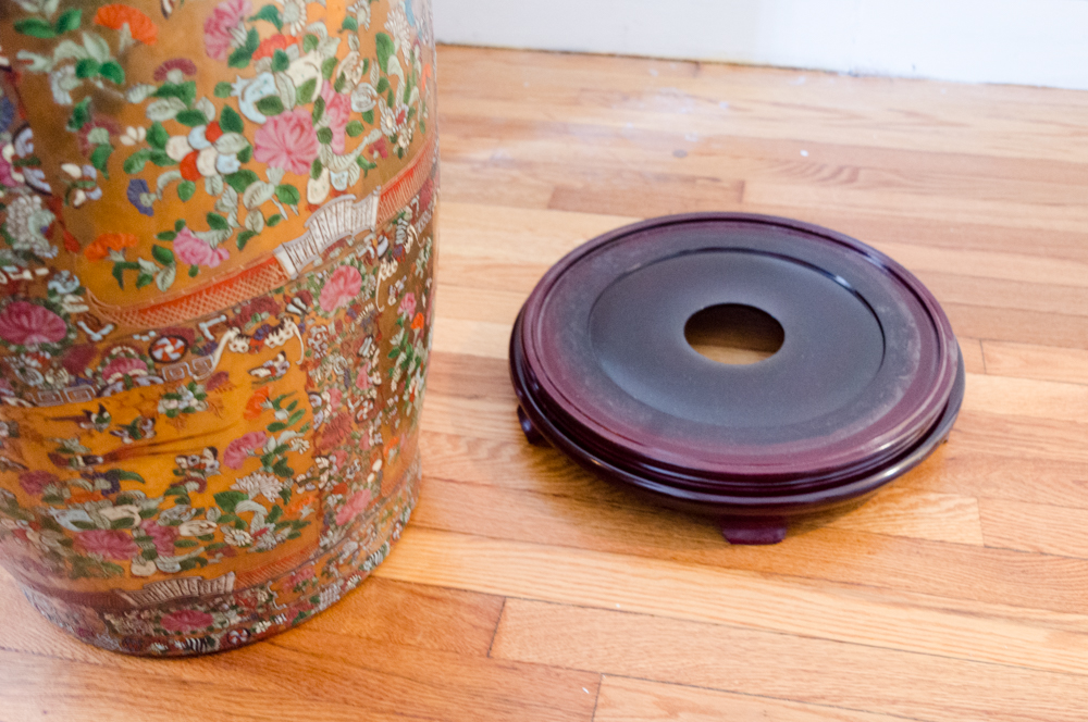 Chinese Porcelain Floor Vase with Wood Stand