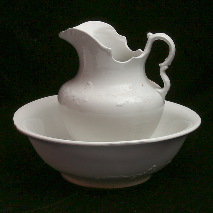 Vintage White China Water Basin and Pitcher