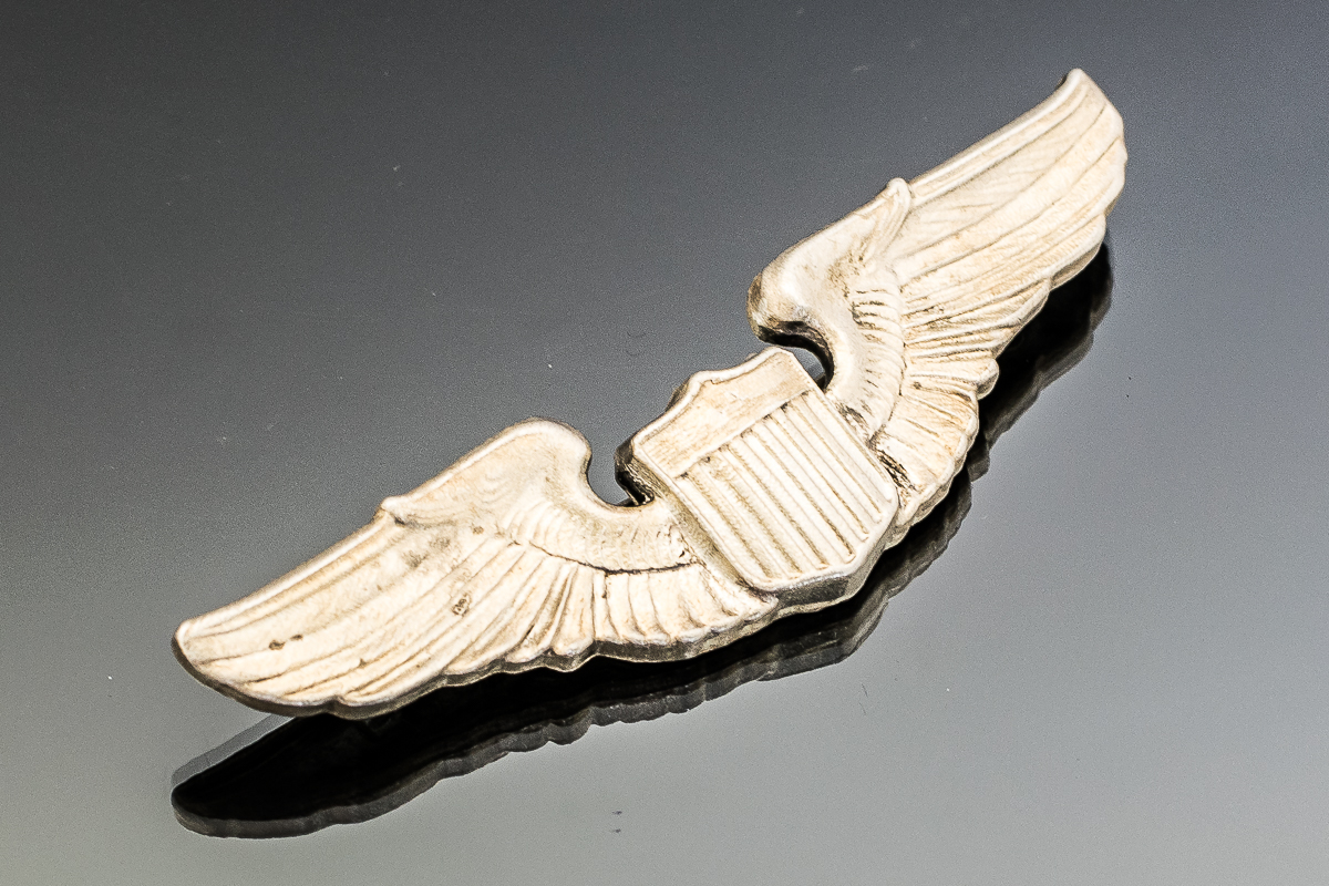 1944 Engraved Sterling Silver Aviation Wings Military Pin