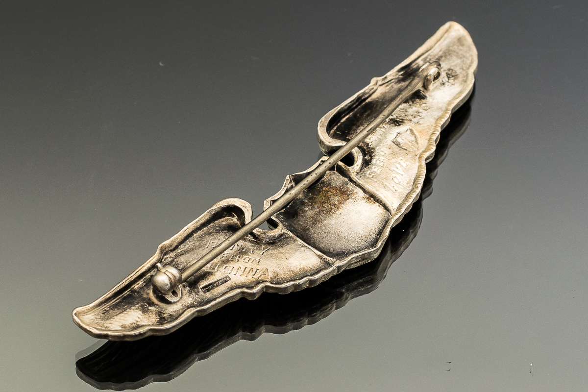 1944 Engraved Sterling Silver Aviation Wings Military Pin