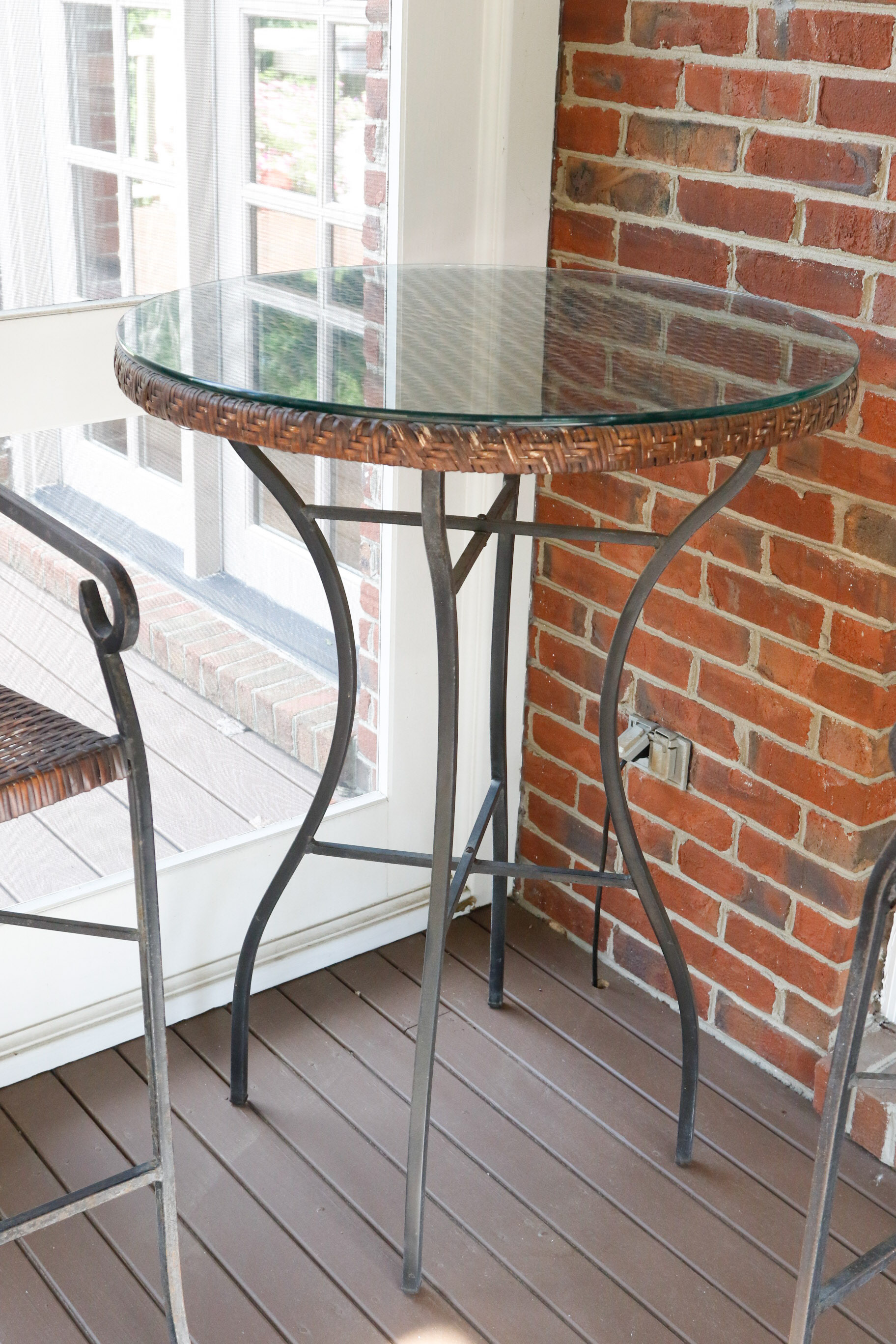 Wrought Iron, Glass, and Rattan Bistro Set