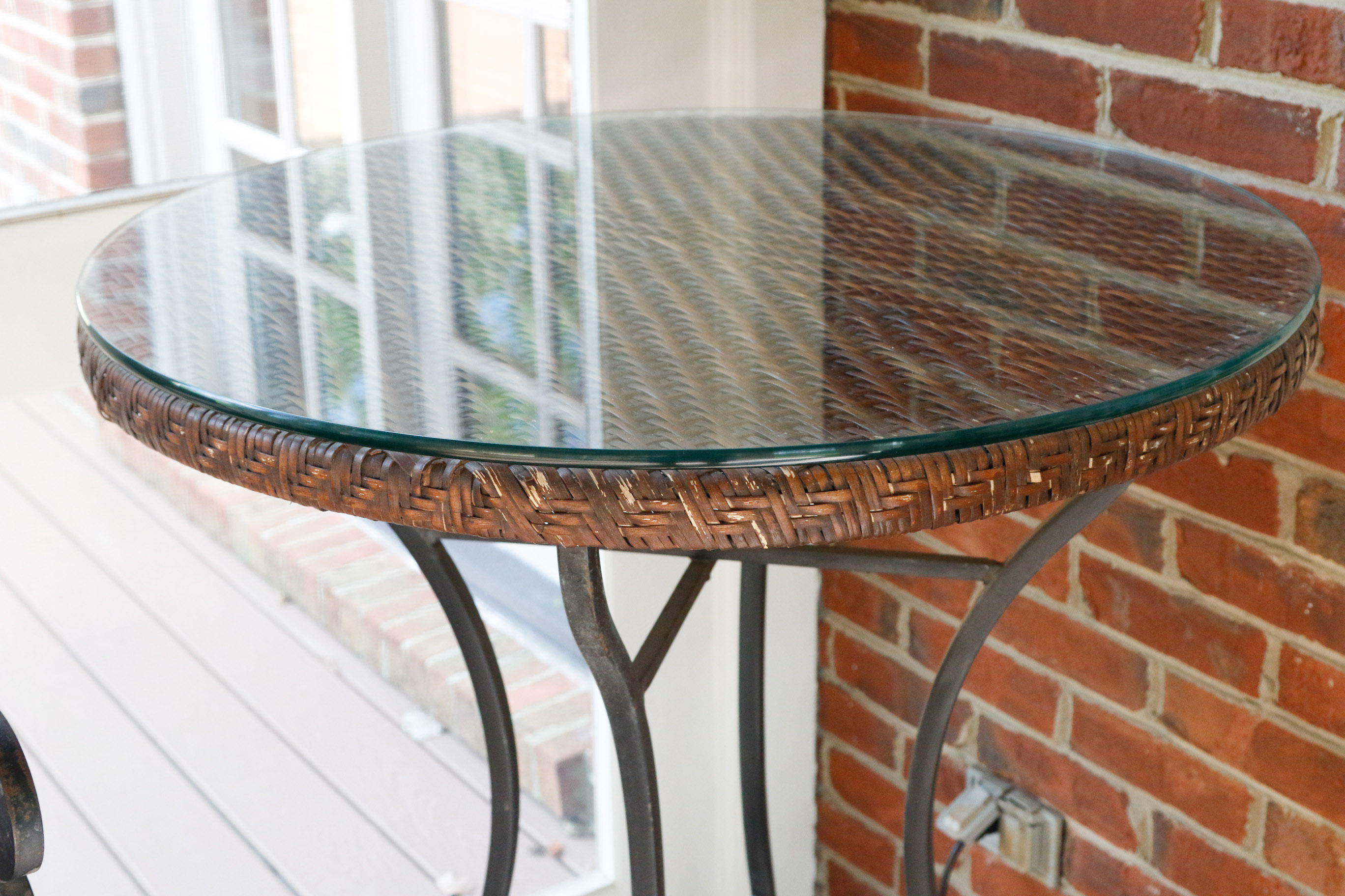 Wrought Iron, Glass, and Rattan Bistro Set