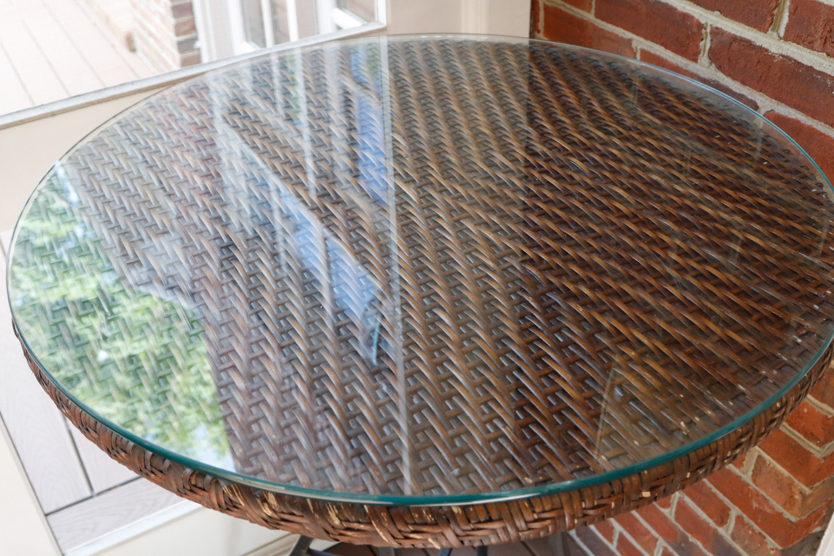 Wrought Iron, Glass, and Rattan Bistro Set