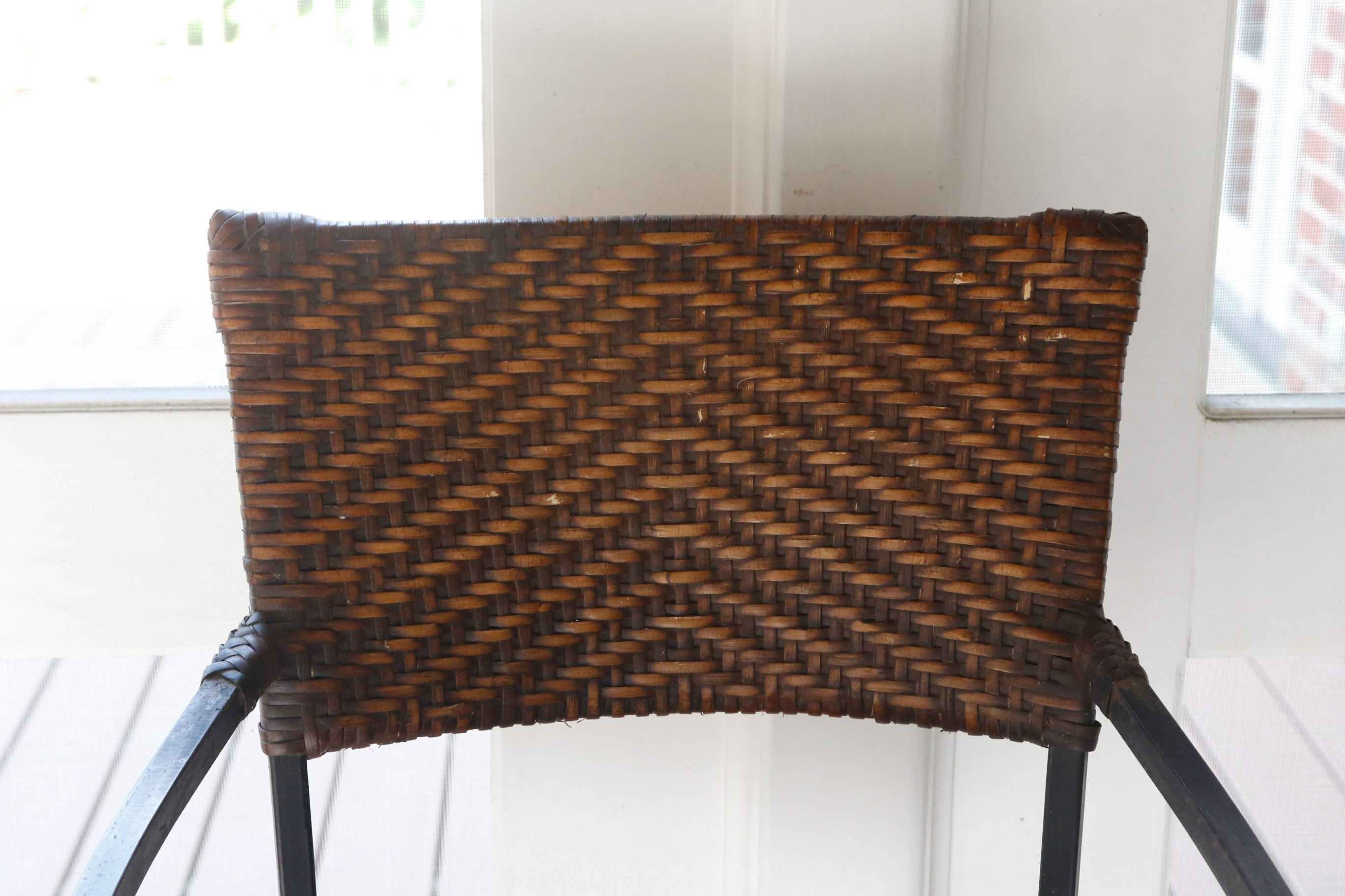 Wrought Iron, Glass, and Rattan Bistro Set