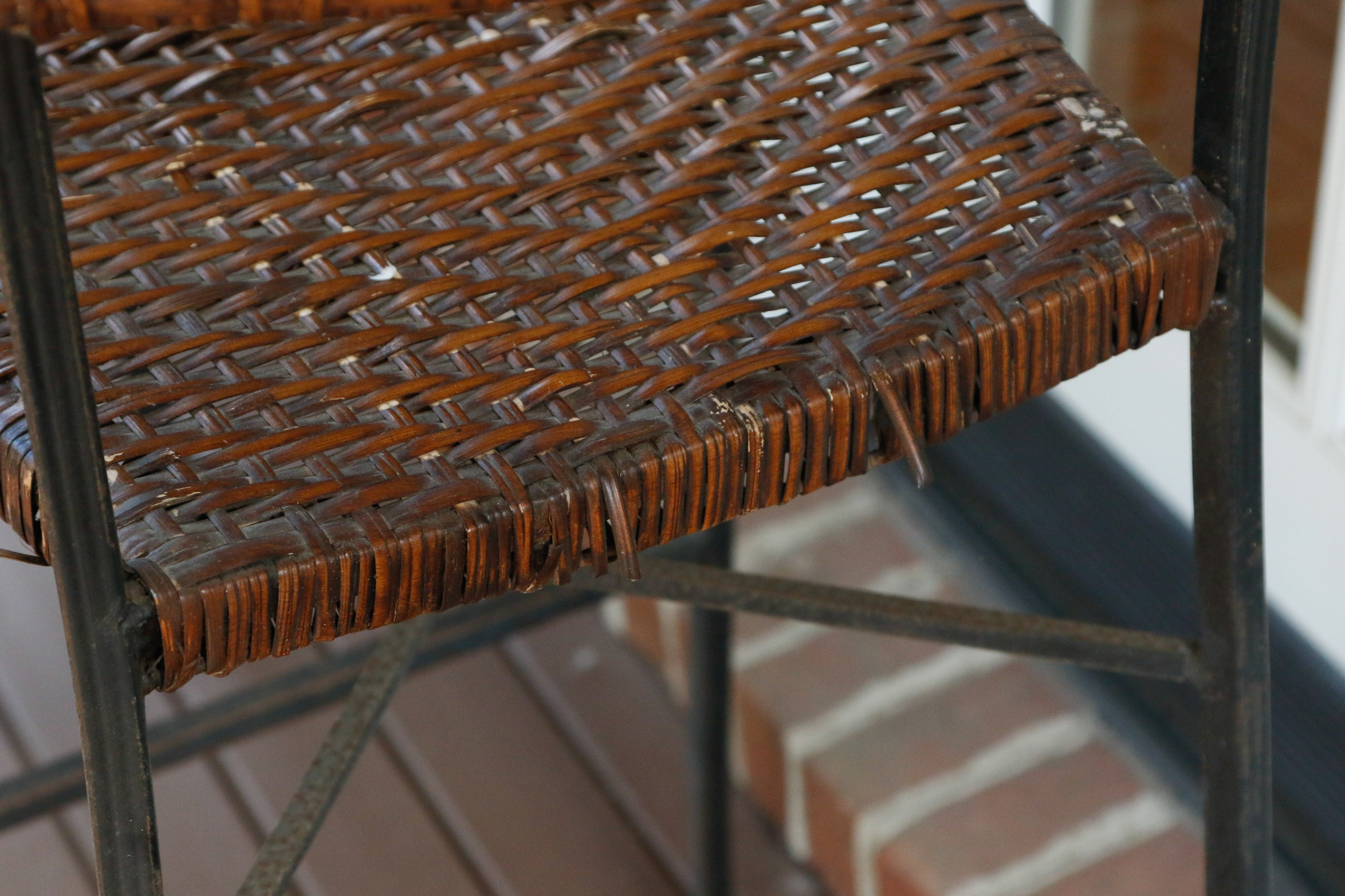 Wrought Iron, Glass, and Rattan Bistro Set