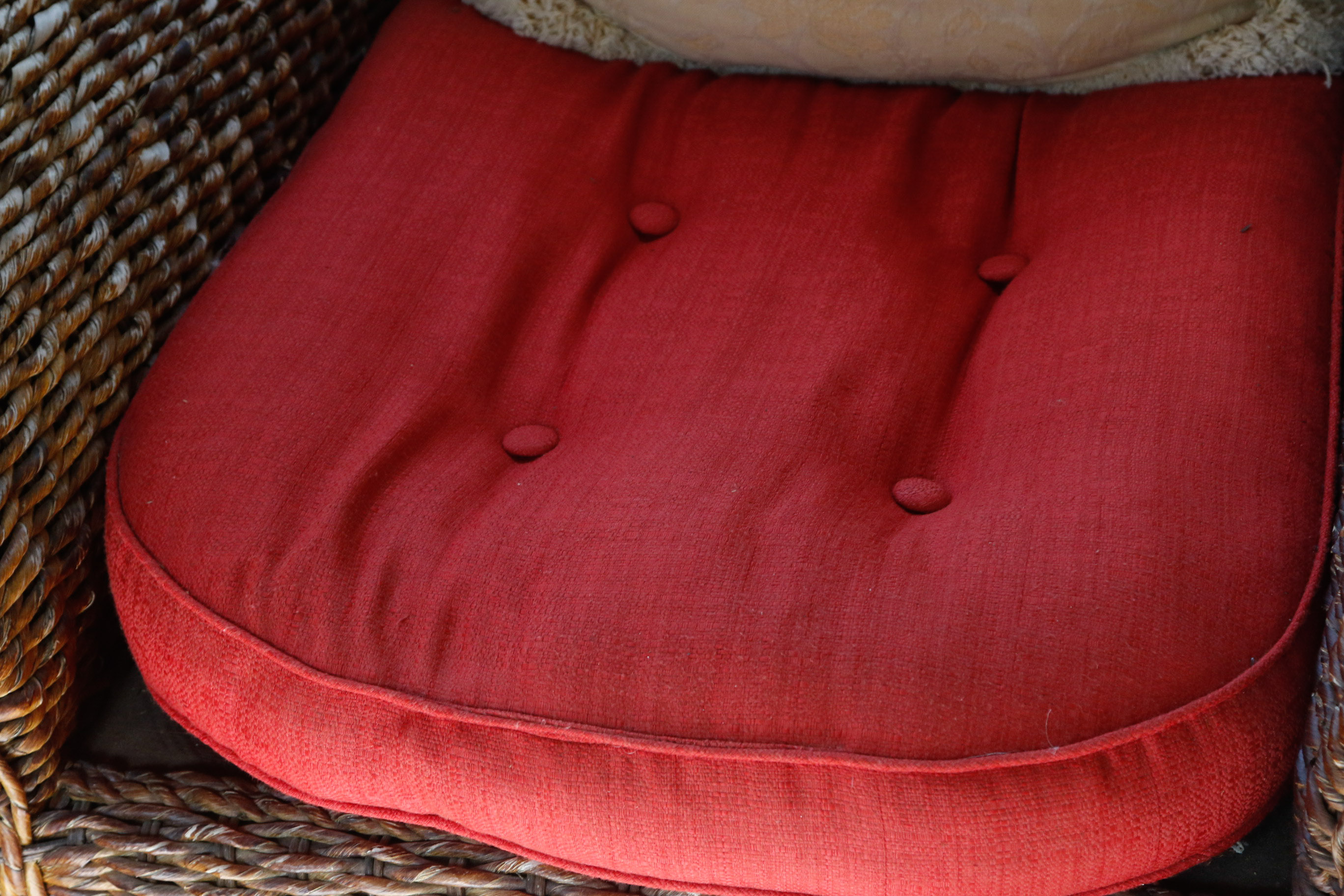 Pair of Wicker Club Chairs and Matching Ottoman