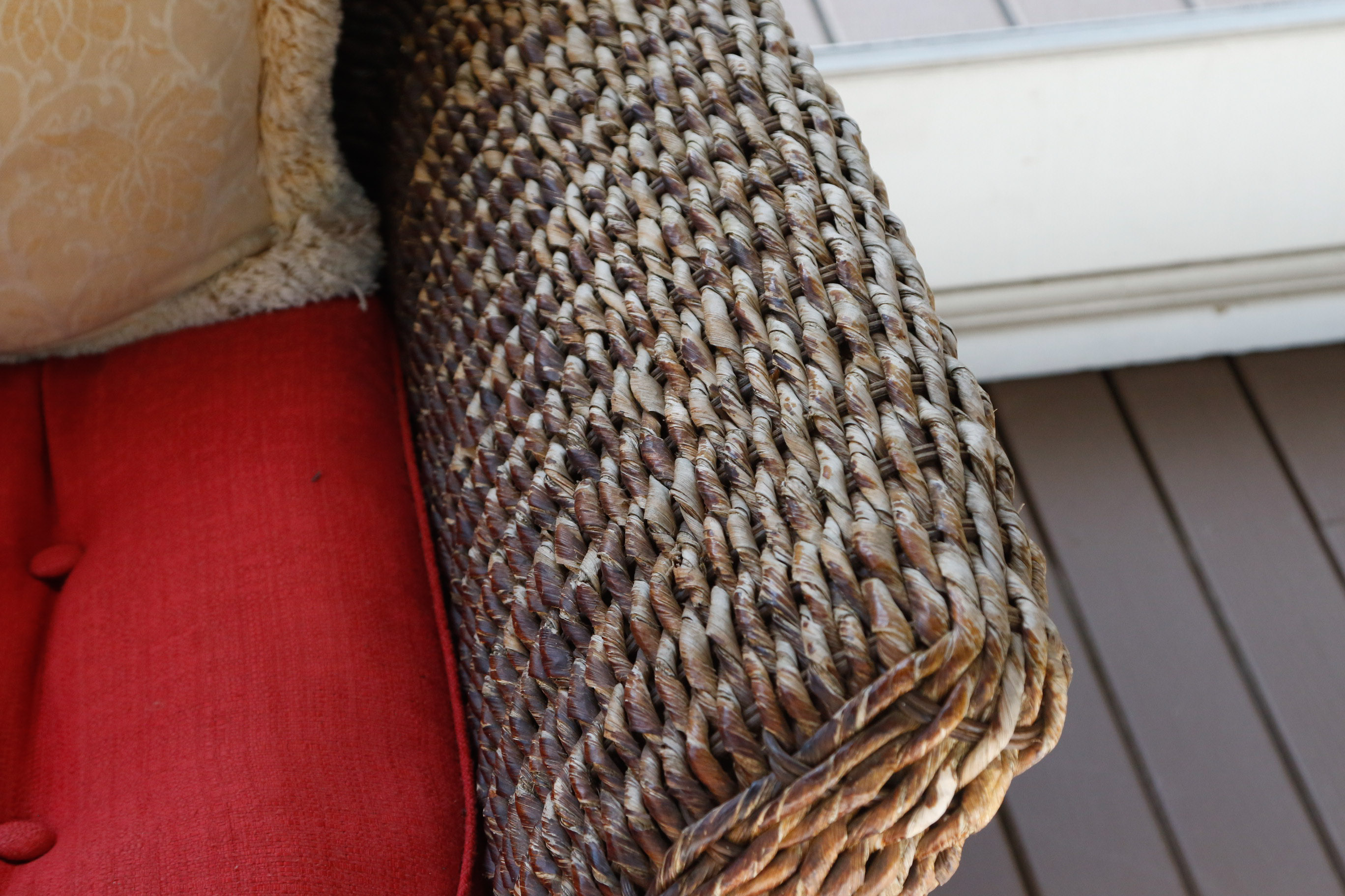 Pair of Wicker Club Chairs and Matching Ottoman
