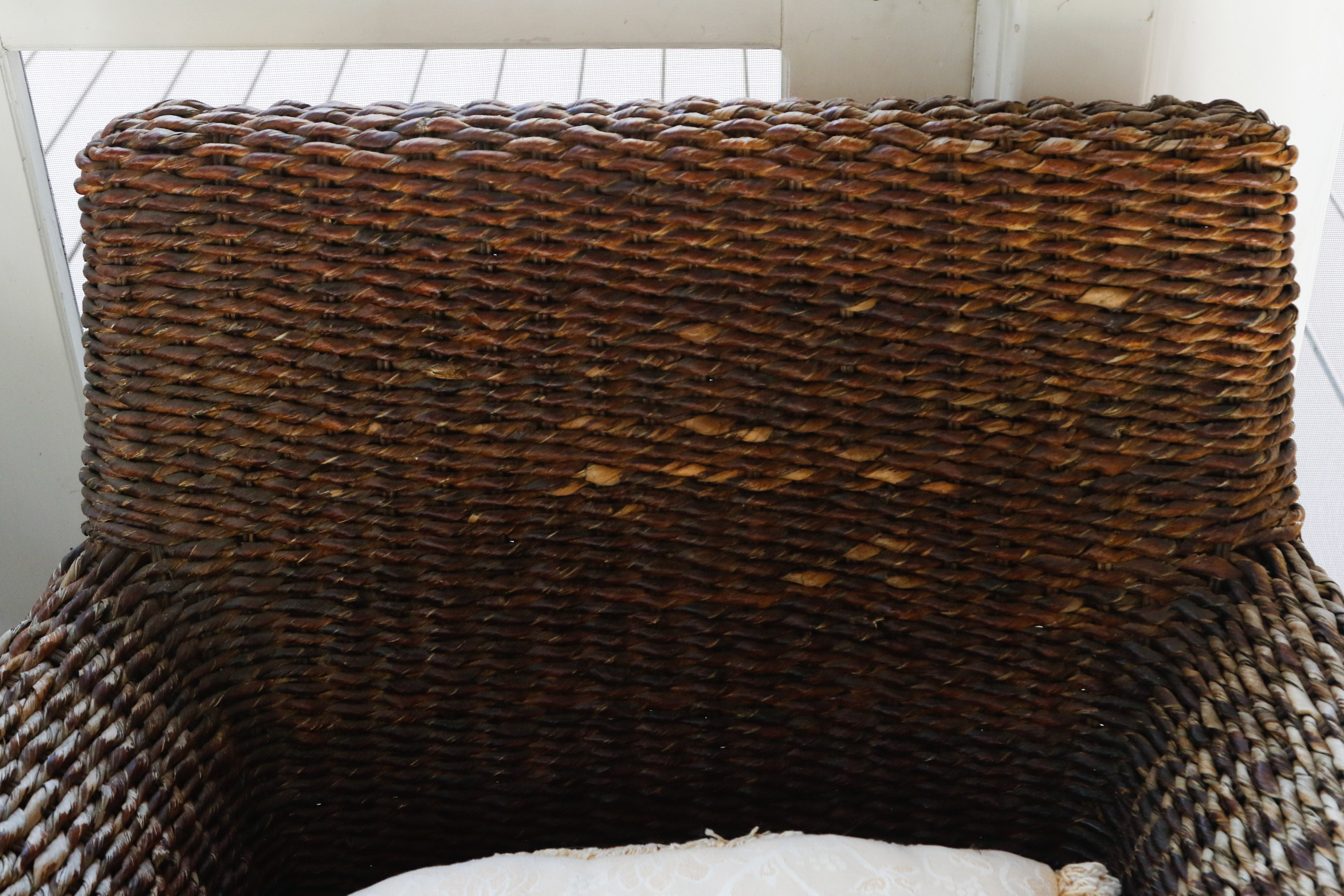 Pair of Wicker Club Chairs and Matching Ottoman