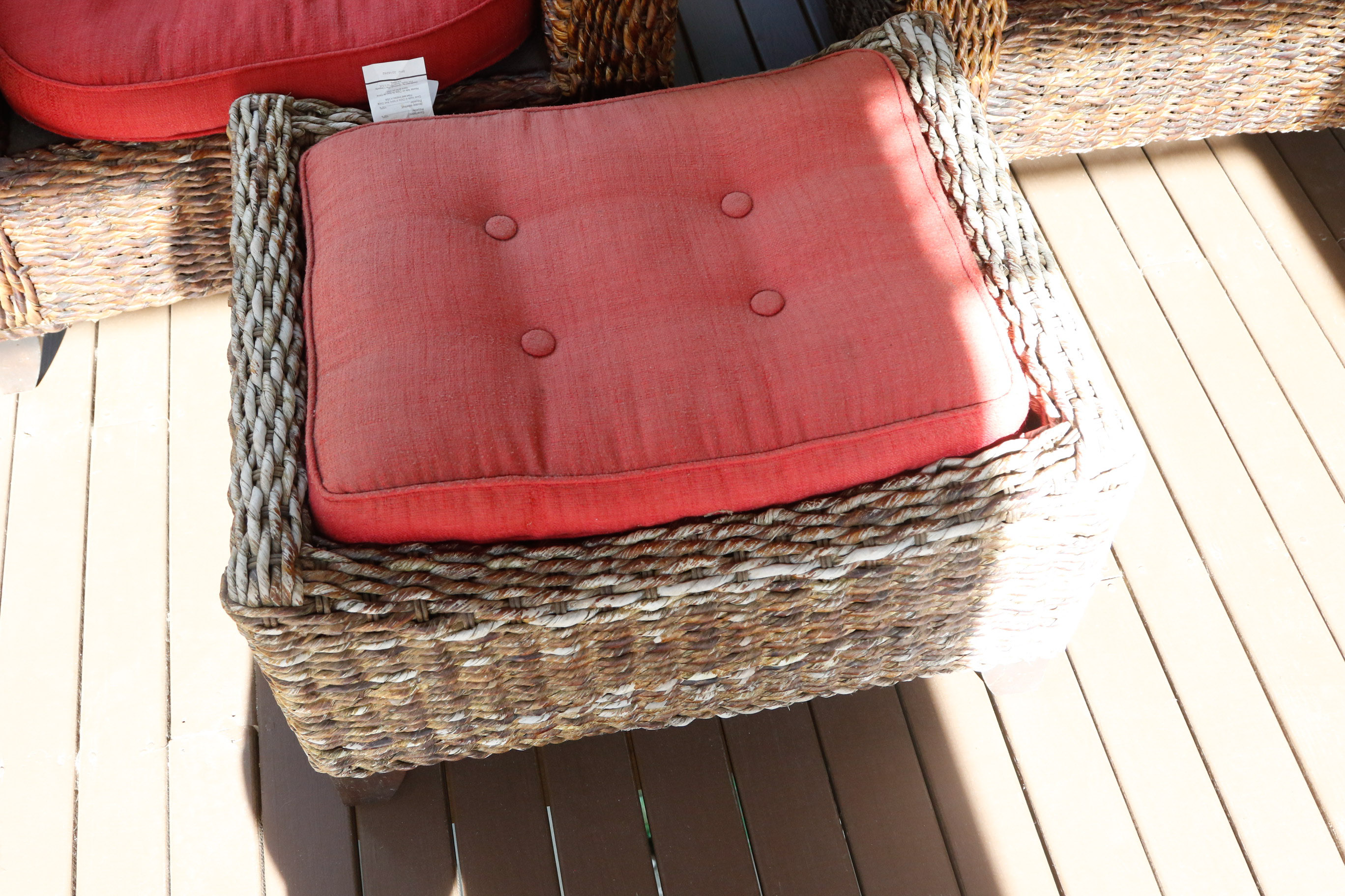 Pair of Wicker Club Chairs and Matching Ottoman