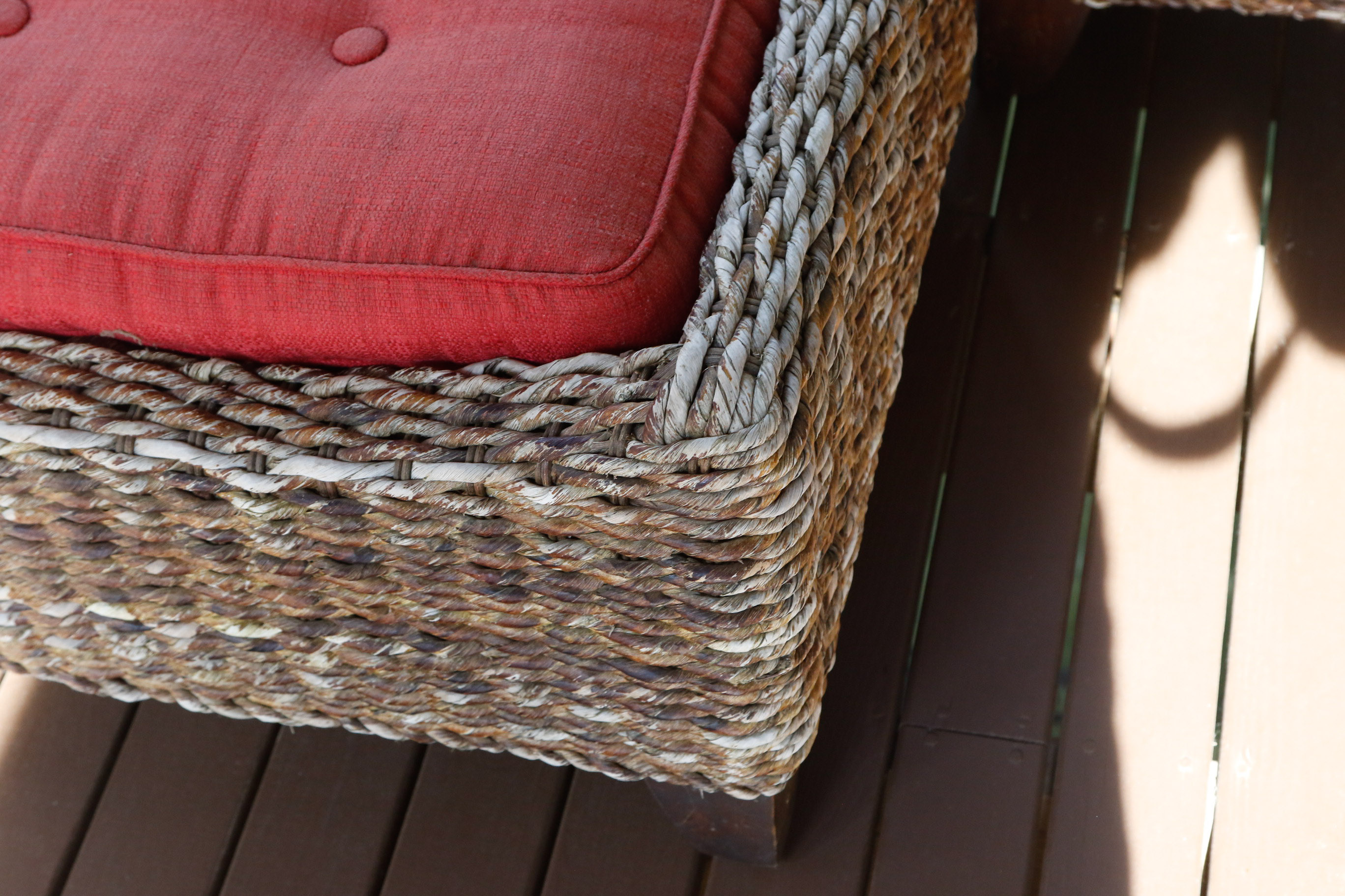 Pair of Wicker Club Chairs and Matching Ottoman