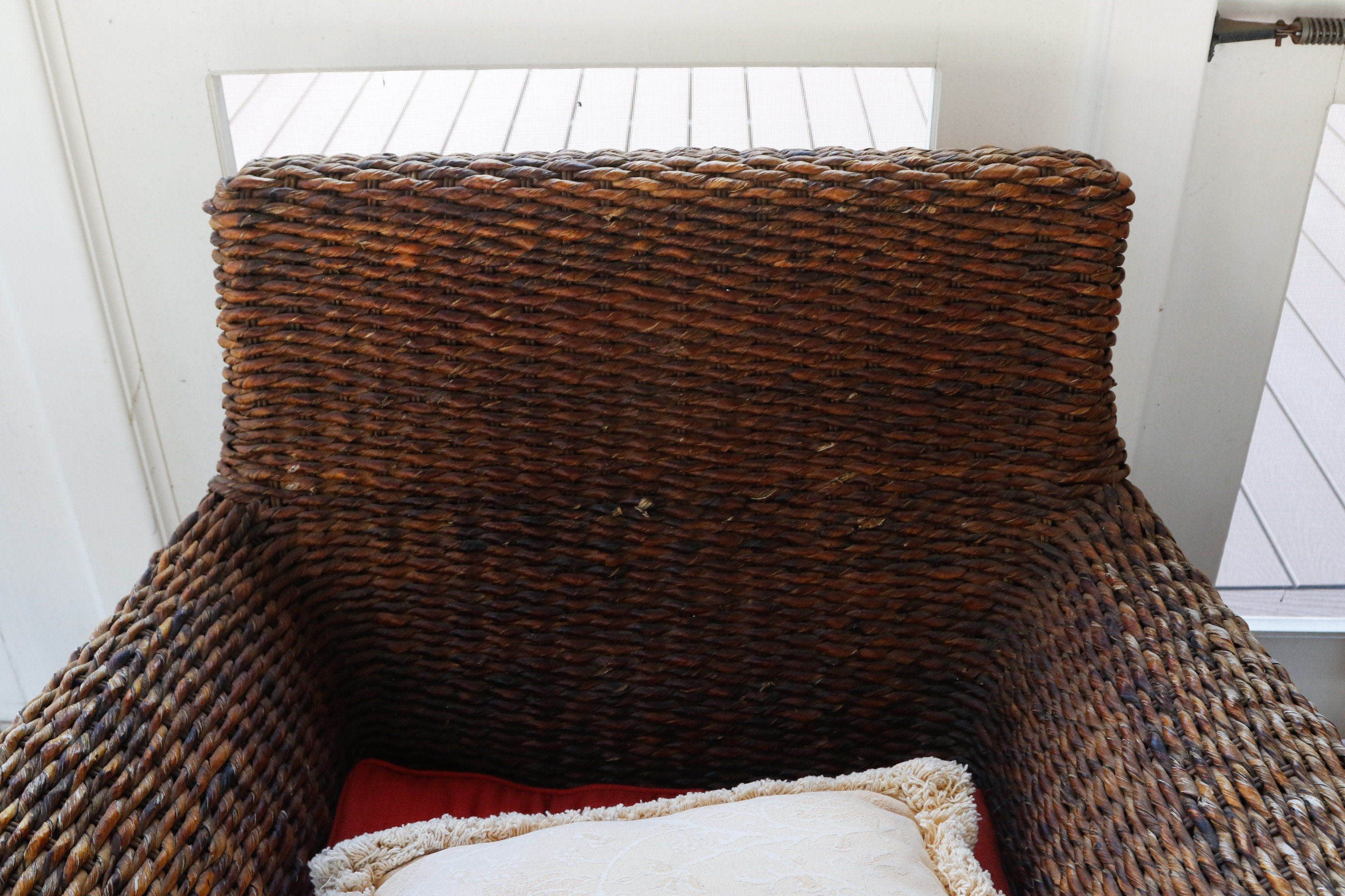 Pair of Wicker Club Chairs and Matching Ottoman