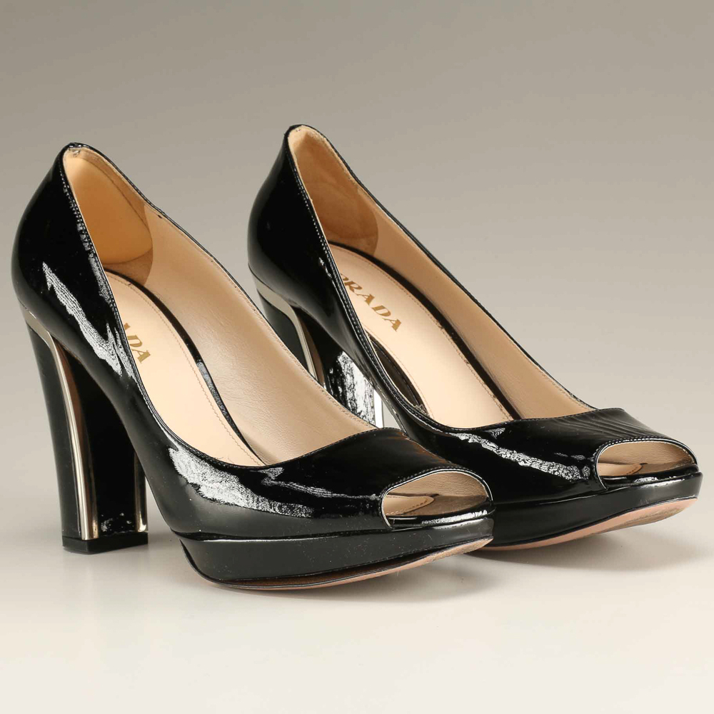 Pair of Prada Black Patent Leather Heels