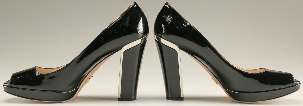 Pair of Prada Black Patent Leather Heels