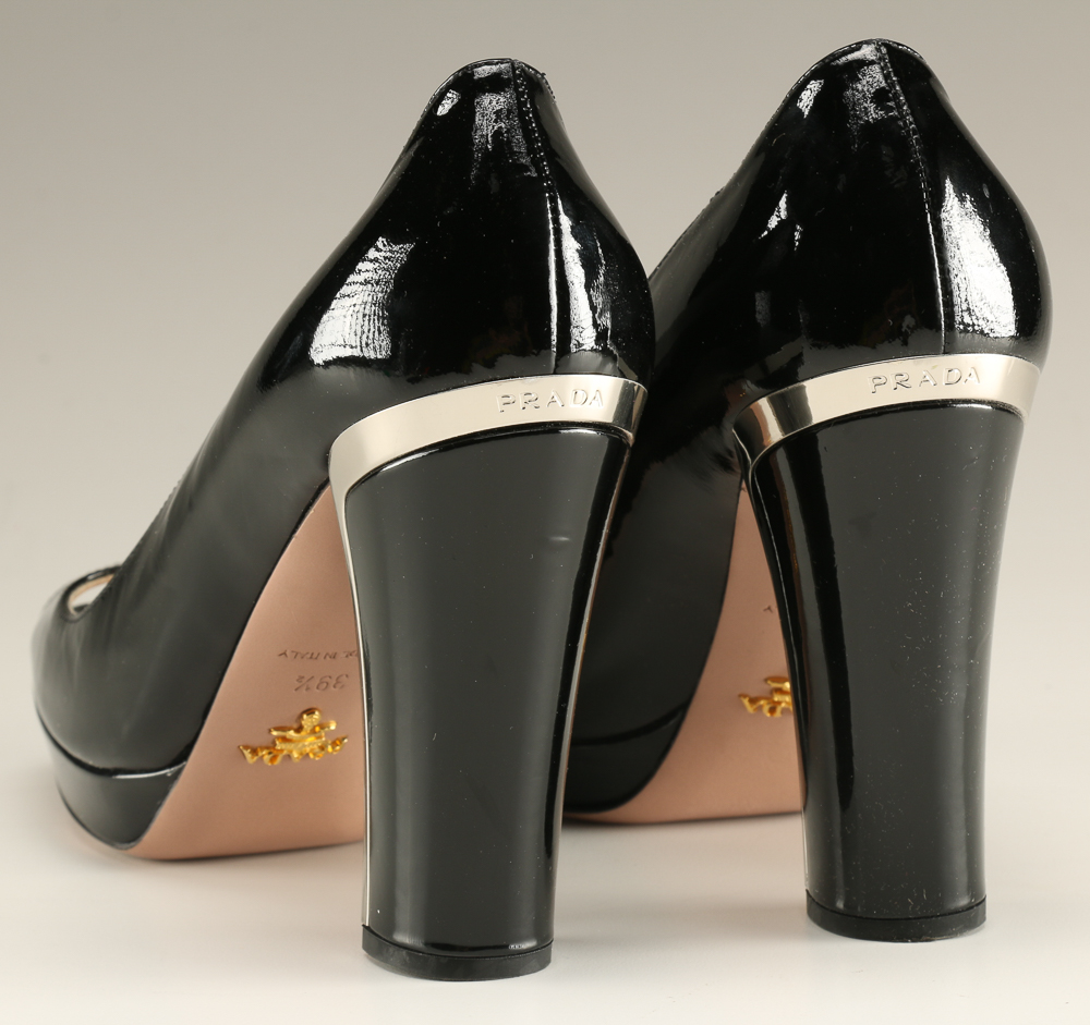Pair of Prada Black Patent Leather Heels