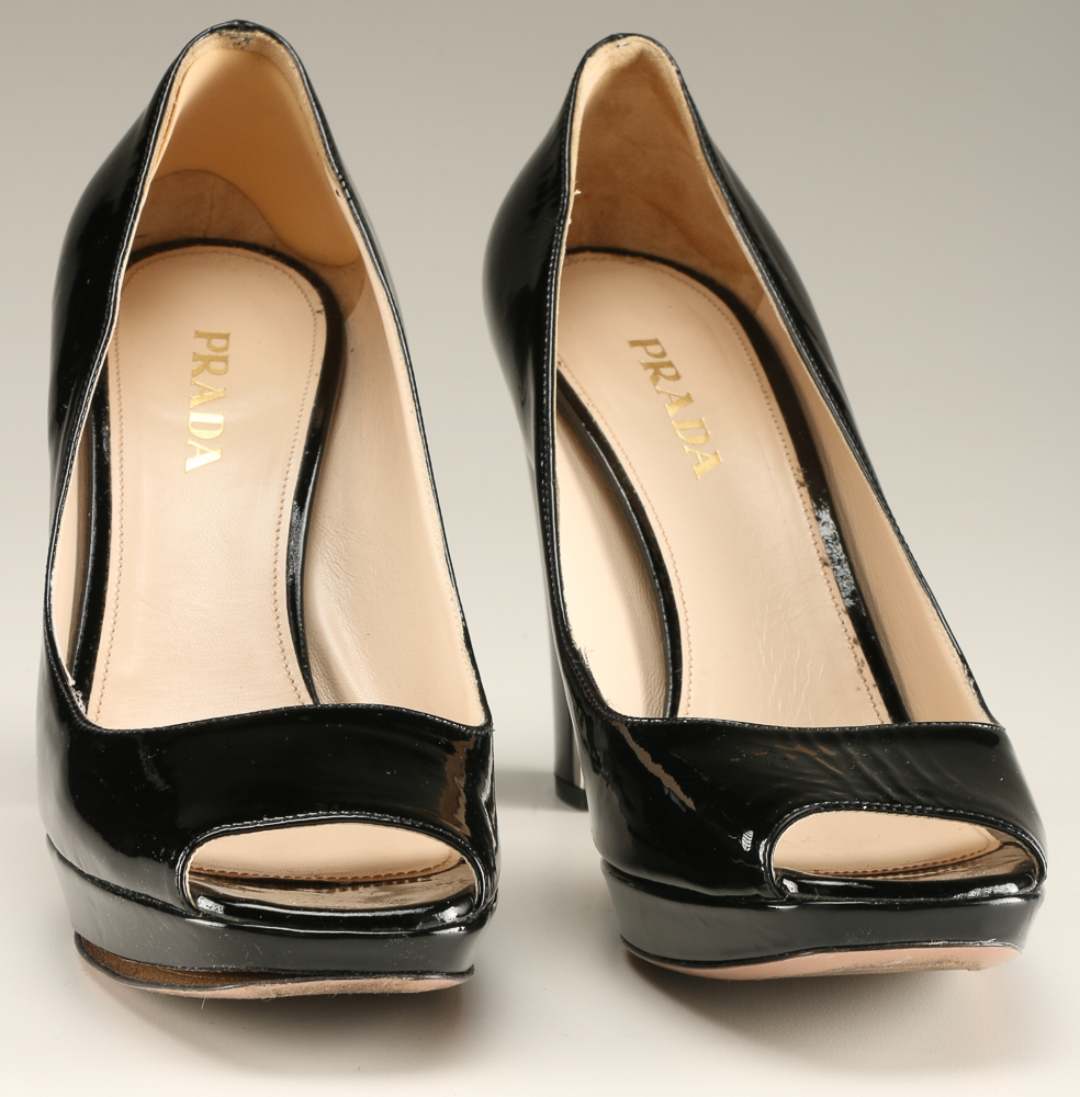 Pair of Prada Black Patent Leather Heels