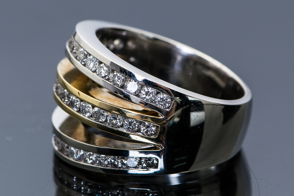 14K White and Yellow Gold Three Layer 1.20 CTW Diamond Ring