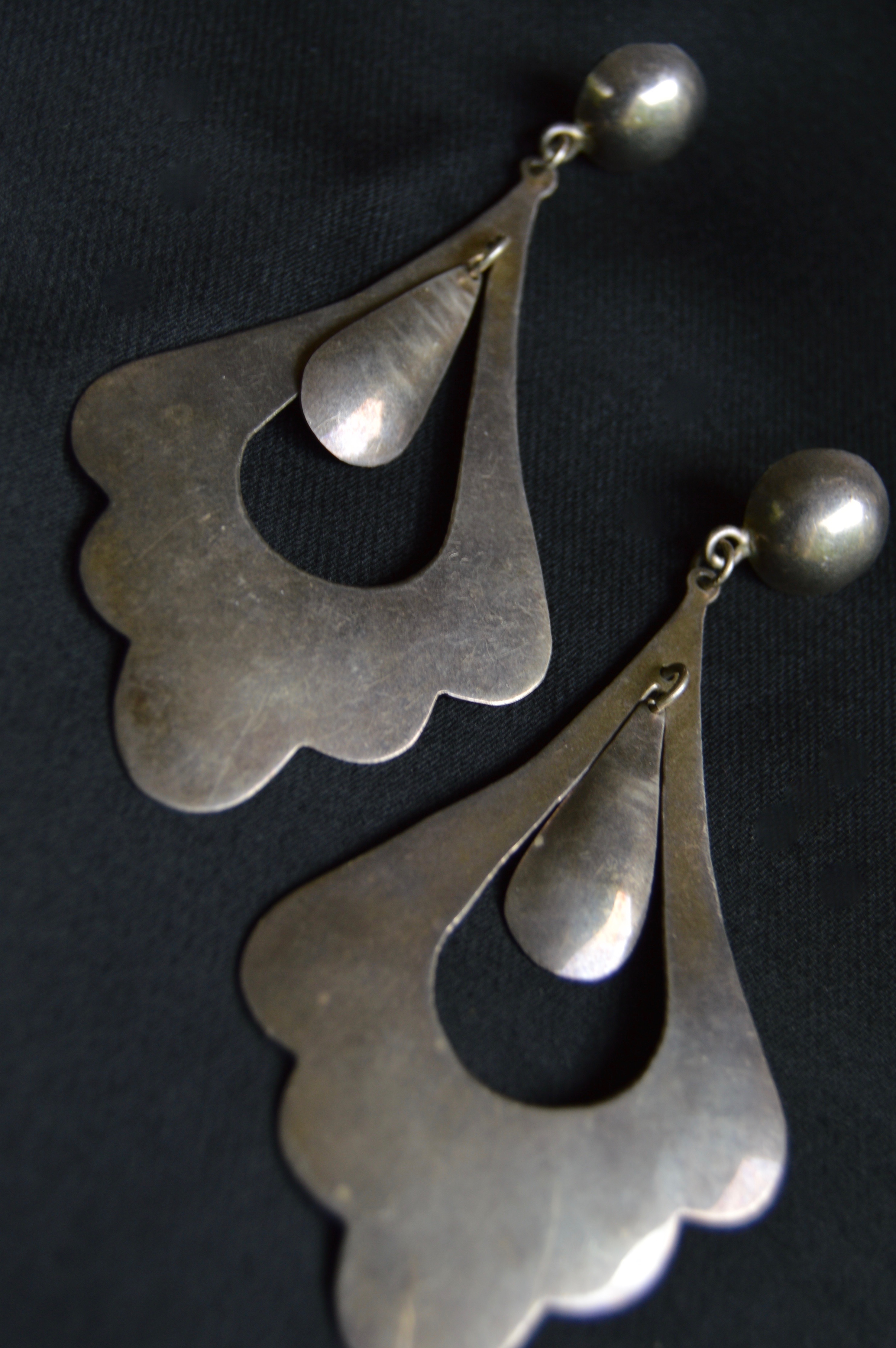 Vintage Mexican Sterling Doorknocker Earrings, Pendant and Chain