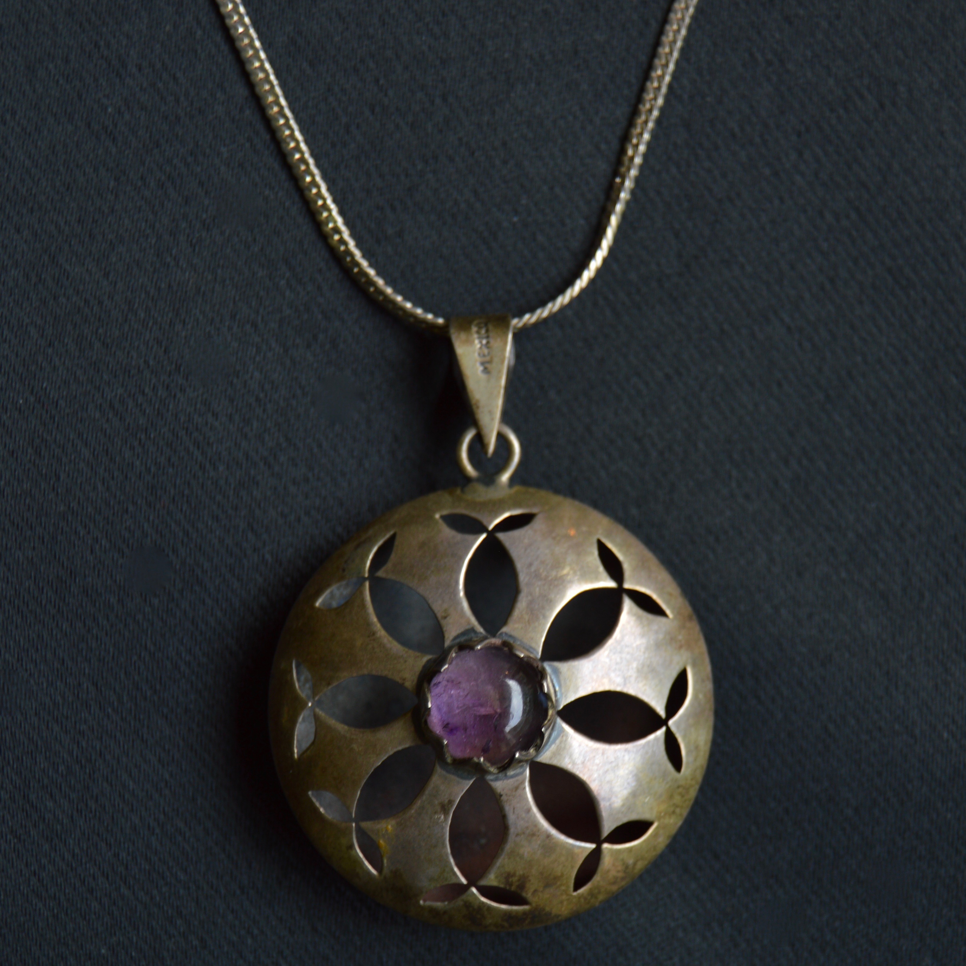 Vintage Mexican Sterling Doorknocker Earrings, Pendant and Chain