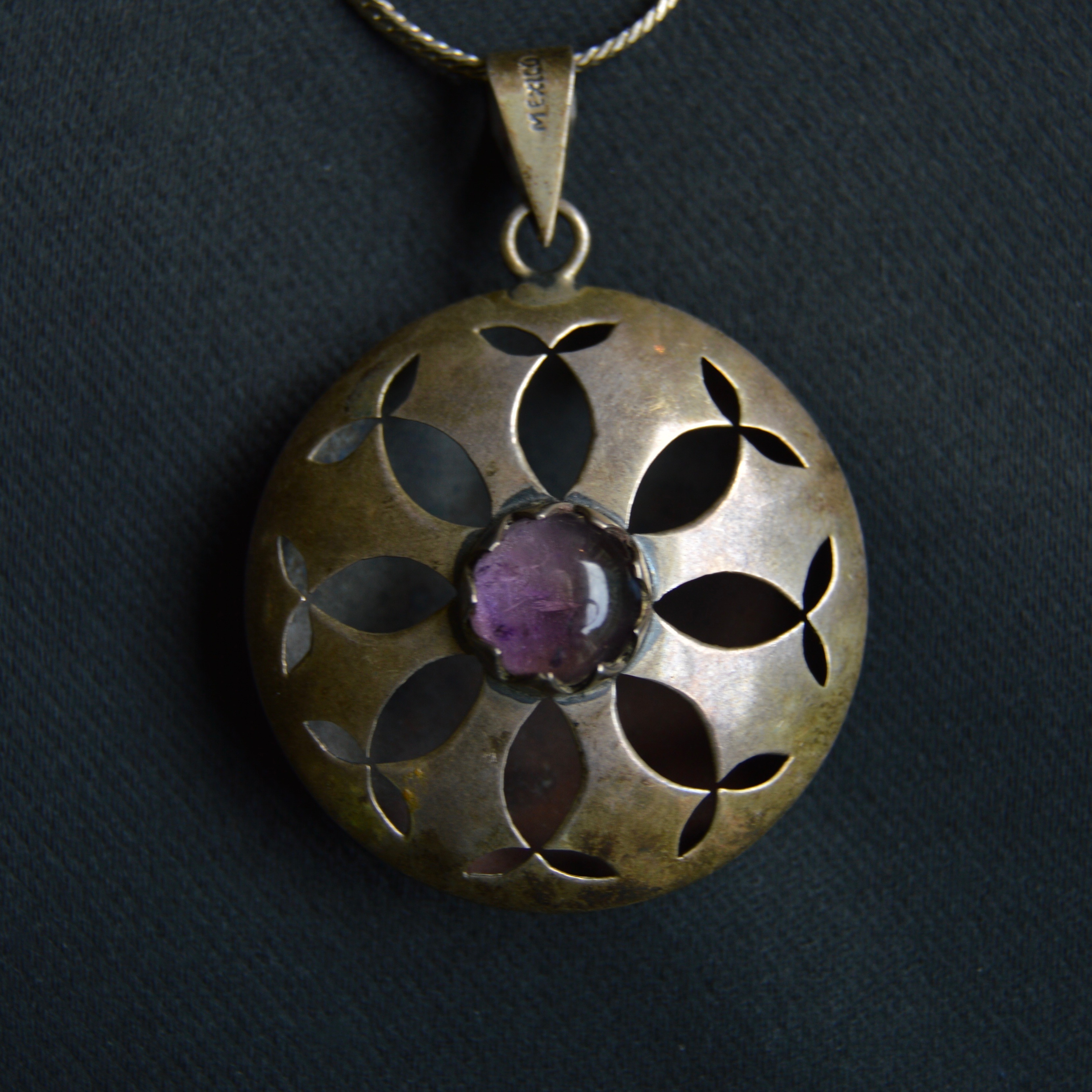 Vintage Mexican Sterling Doorknocker Earrings, Pendant and Chain