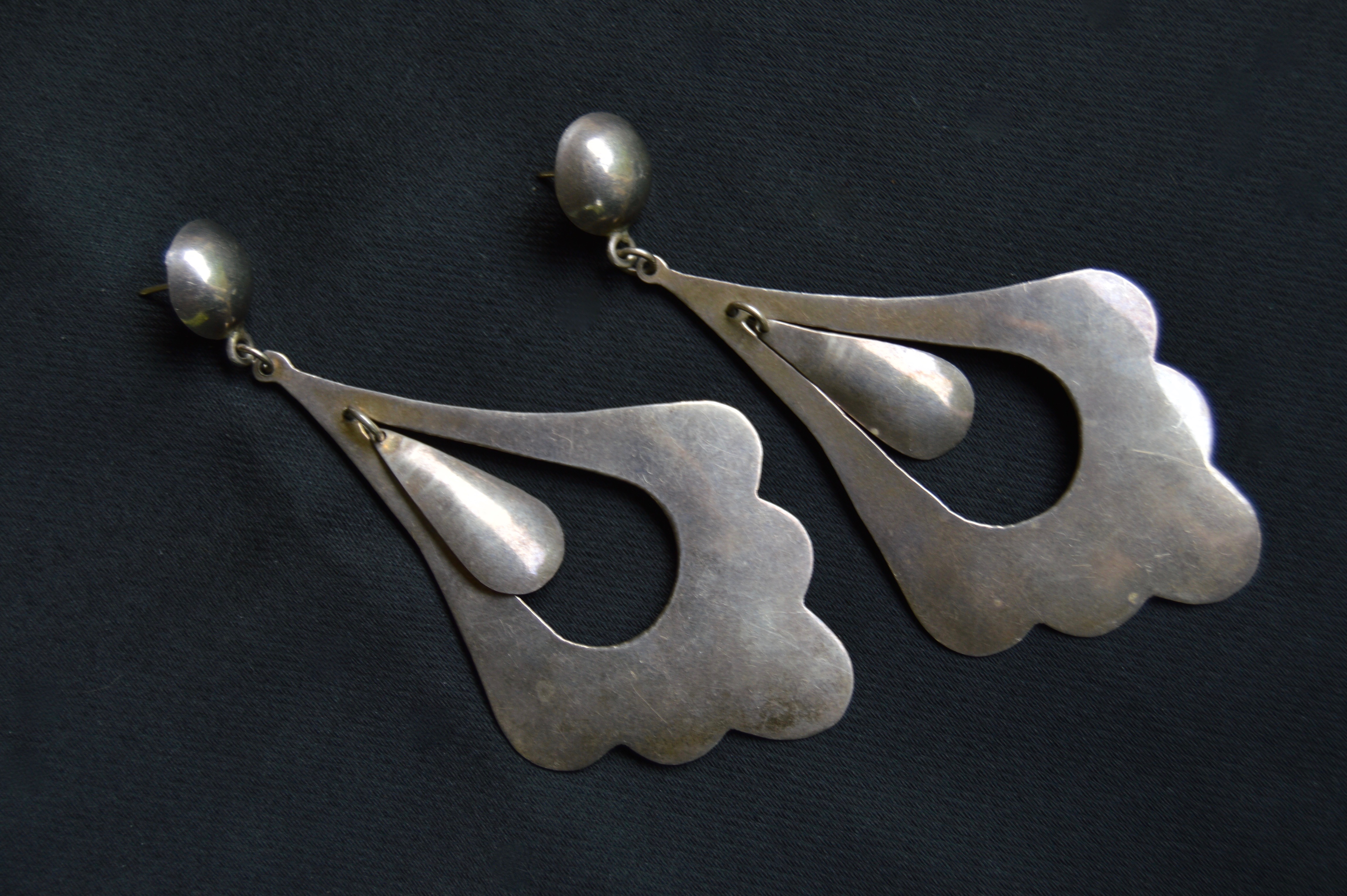 Vintage Mexican Sterling Doorknocker Earrings, Pendant and Chain