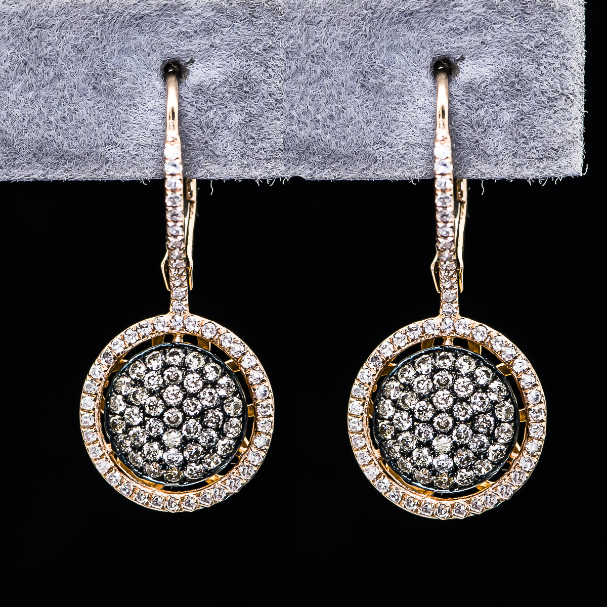 14K Rose Gold and Diamond Round Layered Earrings