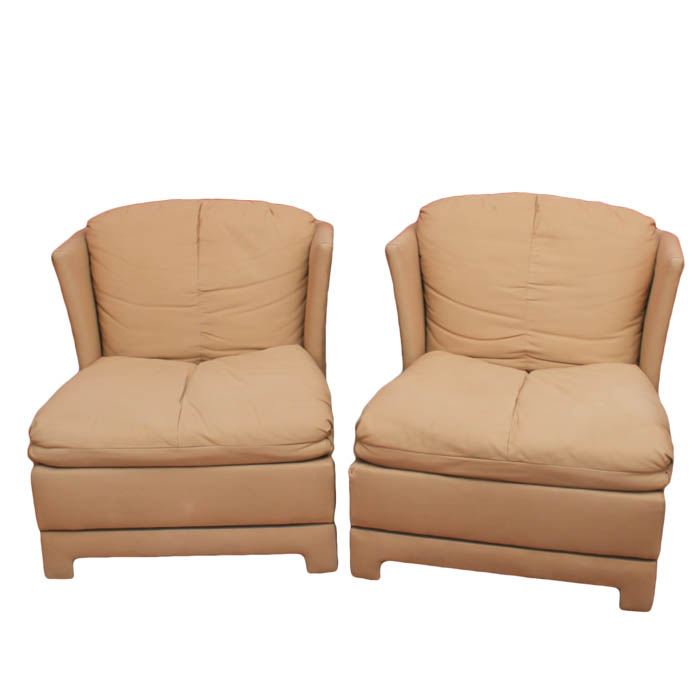 Pair of Upholstered Khaki Wingback Accent Chairs