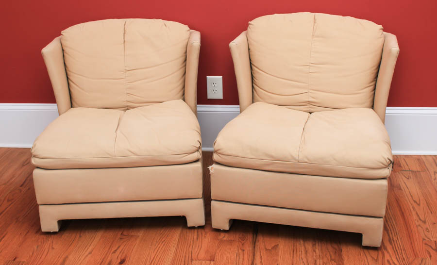 Pair of Upholstered Khaki Wingback Accent Chairs