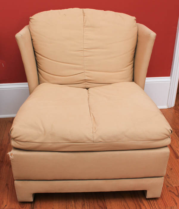 Pair of Upholstered Khaki Wingback Accent Chairs