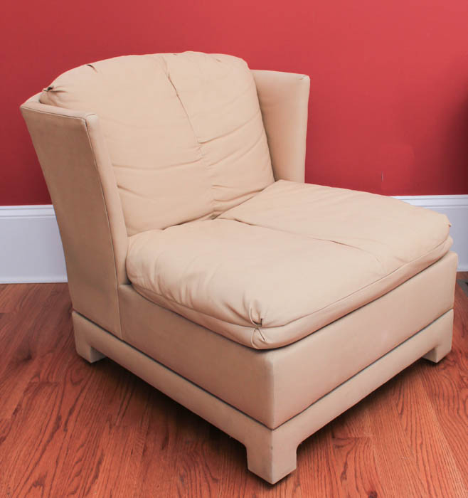 Pair of Upholstered Khaki Wingback Accent Chairs