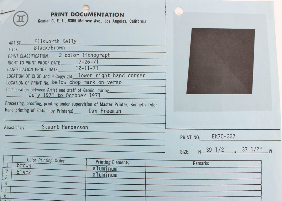 Ellsworth Kelly Limited Edition Lithograph "Black/Brown"