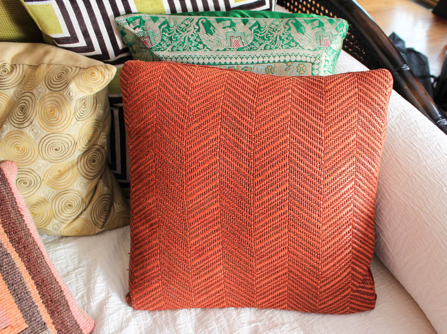 Rattan and Bamboo Day Bed With Decorative Throw Pillows