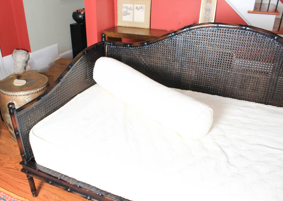 Rattan and Bamboo Day Bed With Decorative Throw Pillows